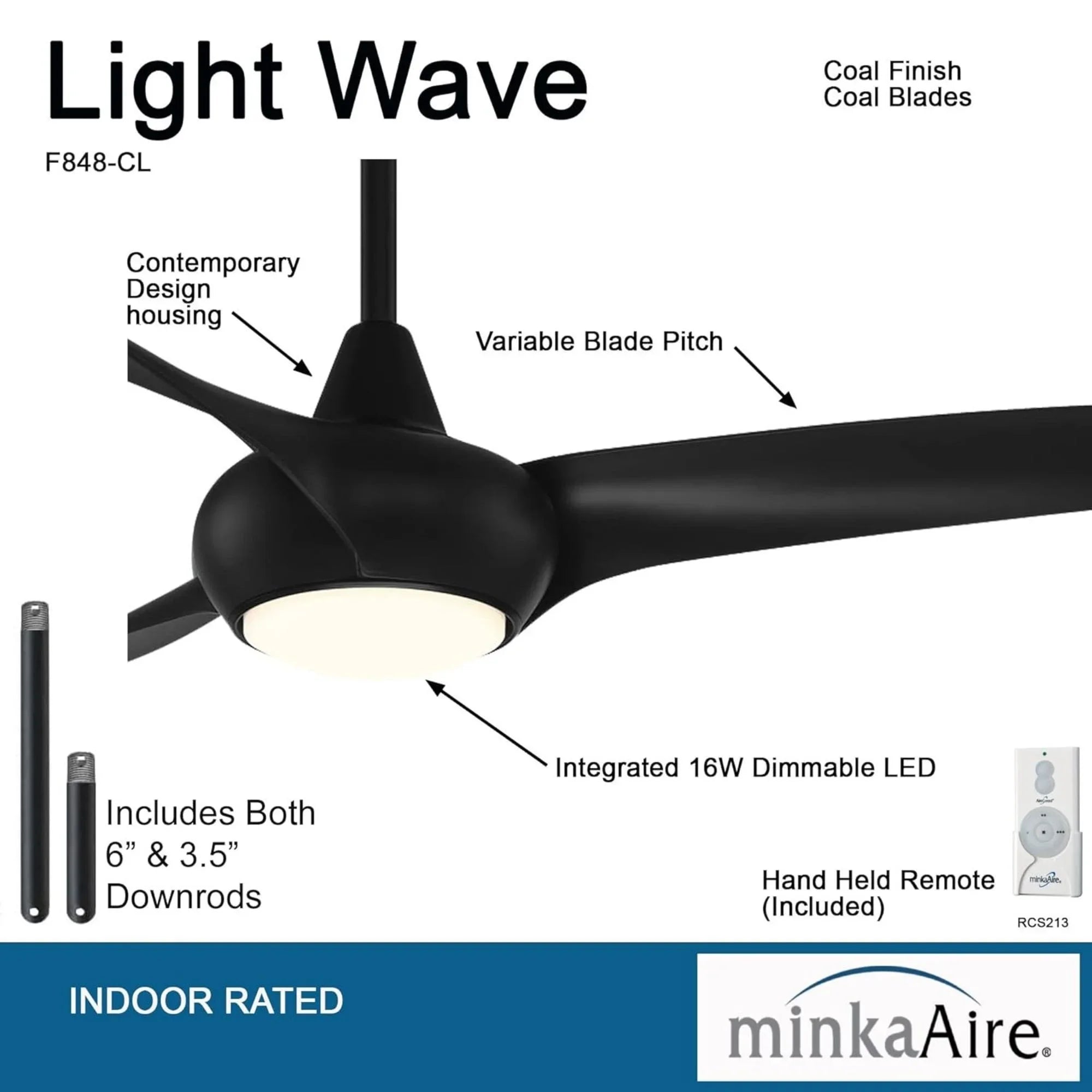 Light Wave LED 65" Black Coal Large Ceiling Fan with Light and Remote