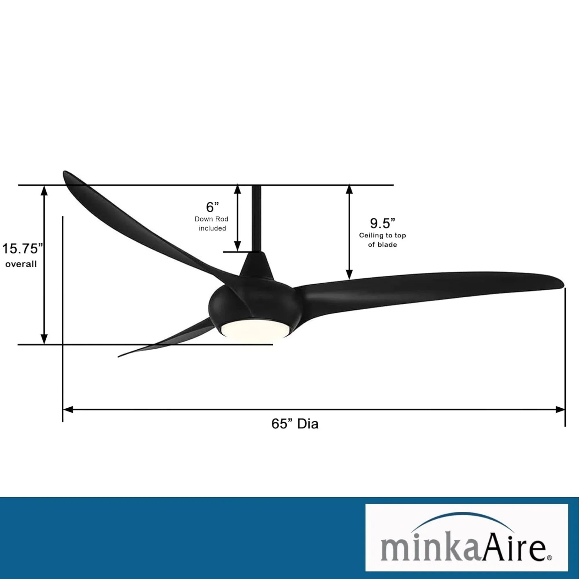 Light Wave LED 65" Black Coal Large Ceiling Fan with Light and Remote