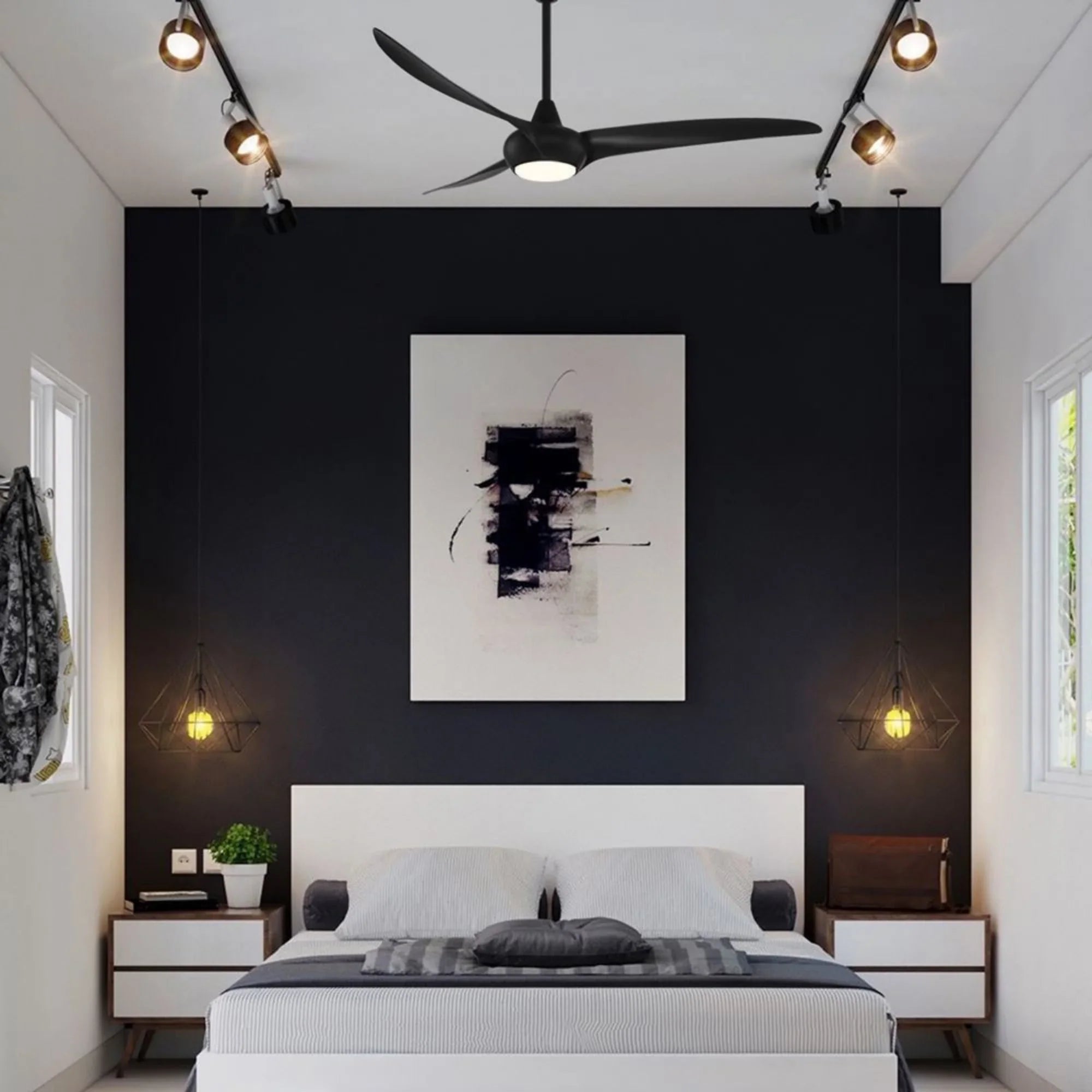 Light Wave LED 65" Black Coal Large Ceiling Fan with Light and Remote