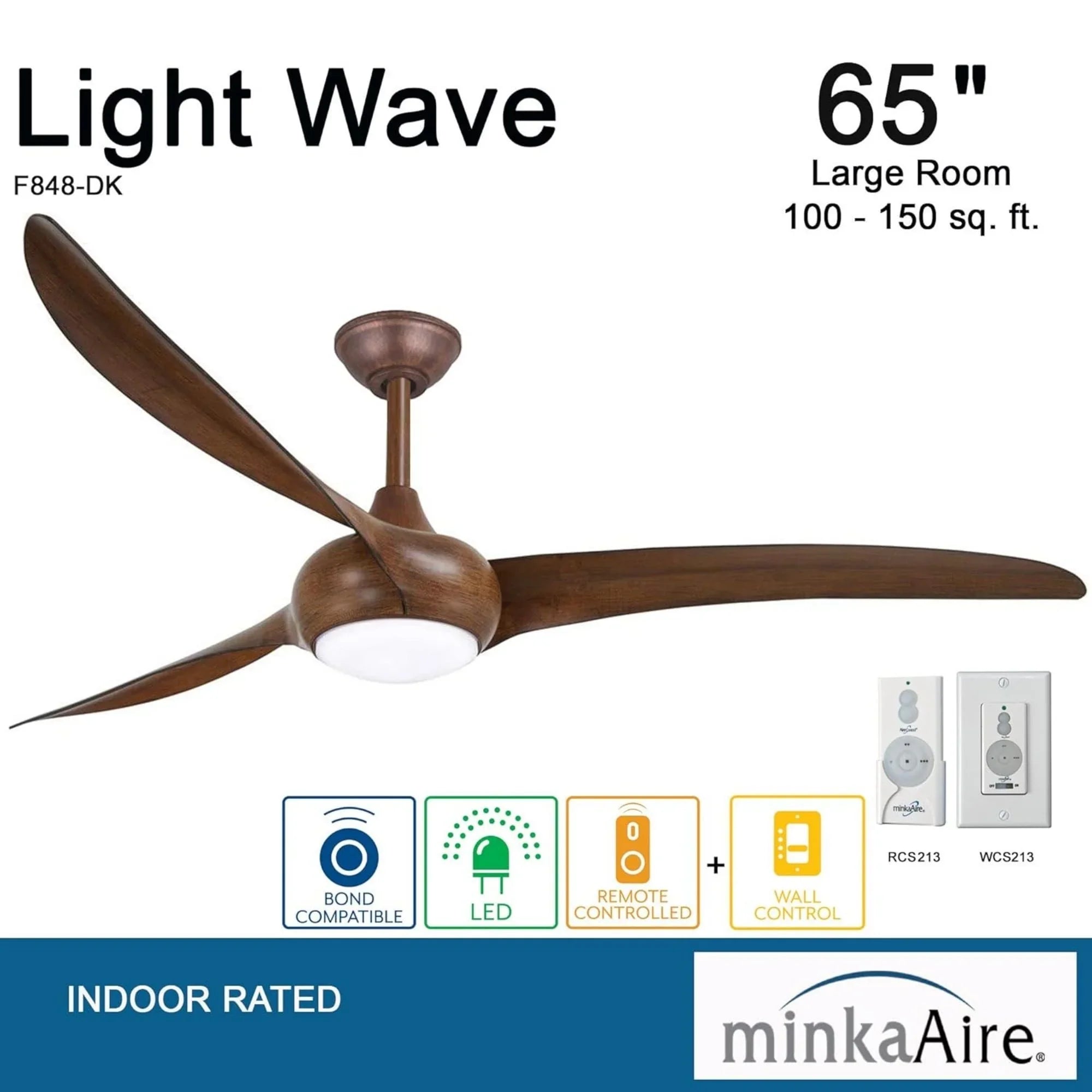 Light Wave LED 65" Distressed Koa Large Ceiling Fan with Light and Remote