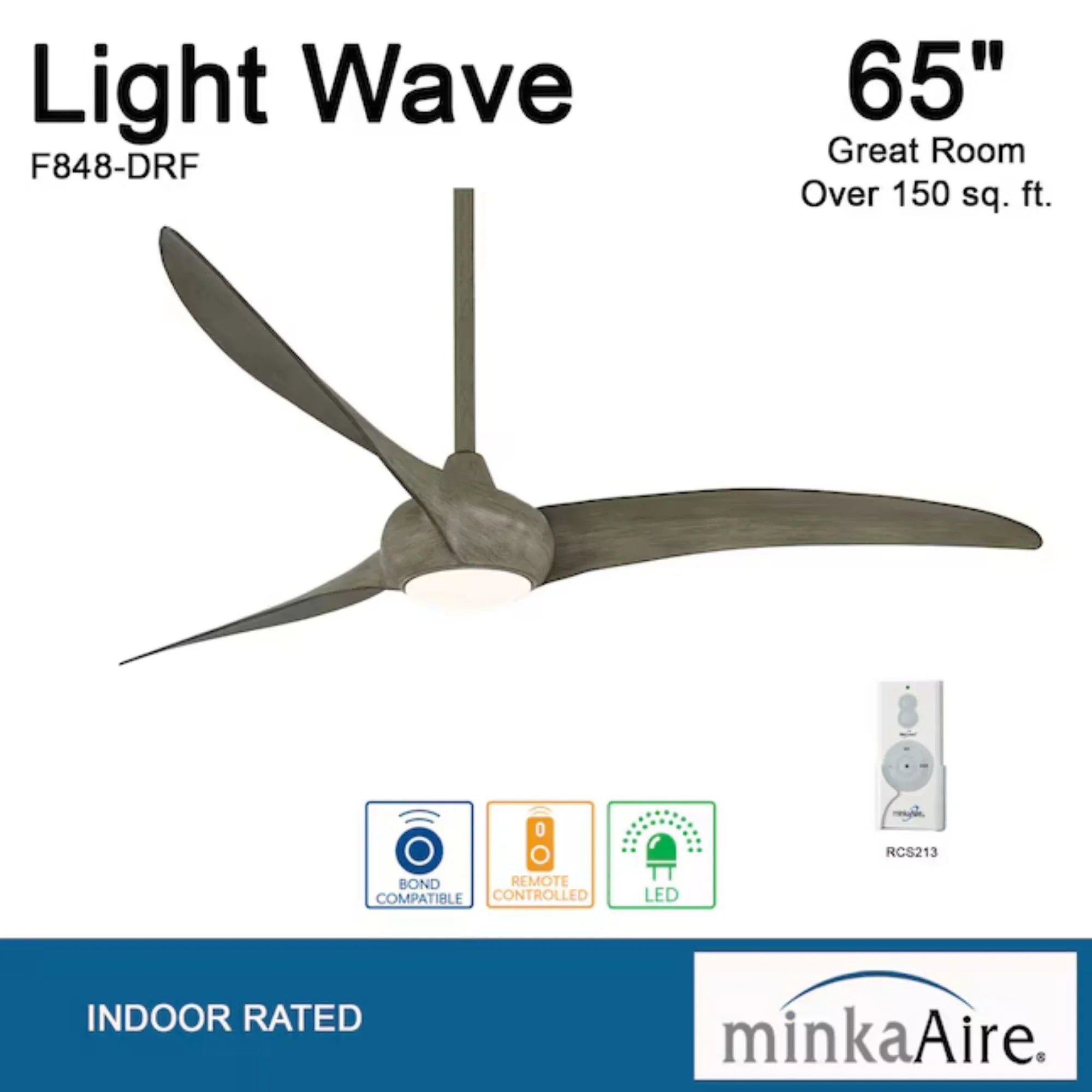 Light Wave LED 65" Driftwood Large Ceiling Fan with Light and Remote