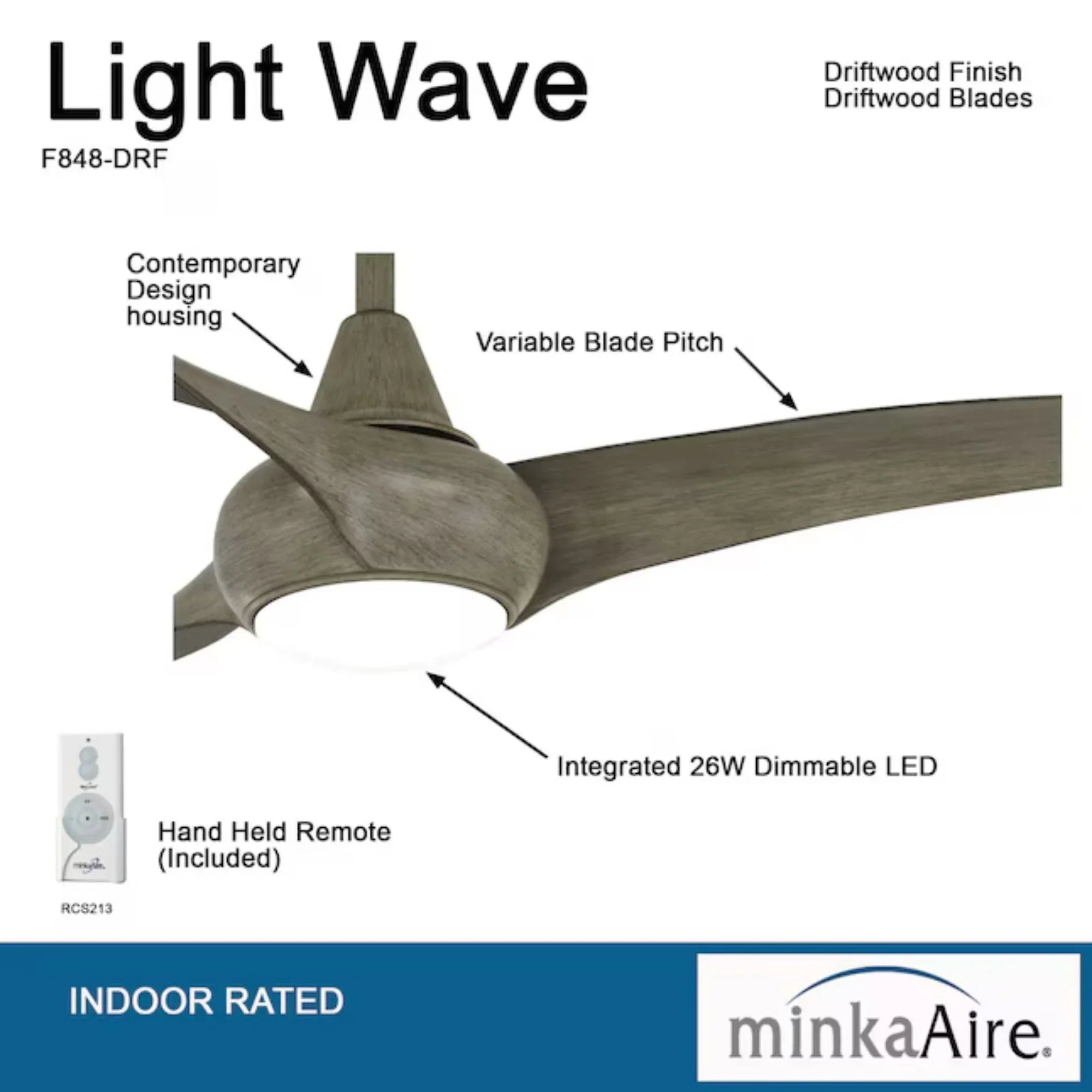 Light Wave LED 65" Driftwood Large Ceiling Fan with Light and Remote