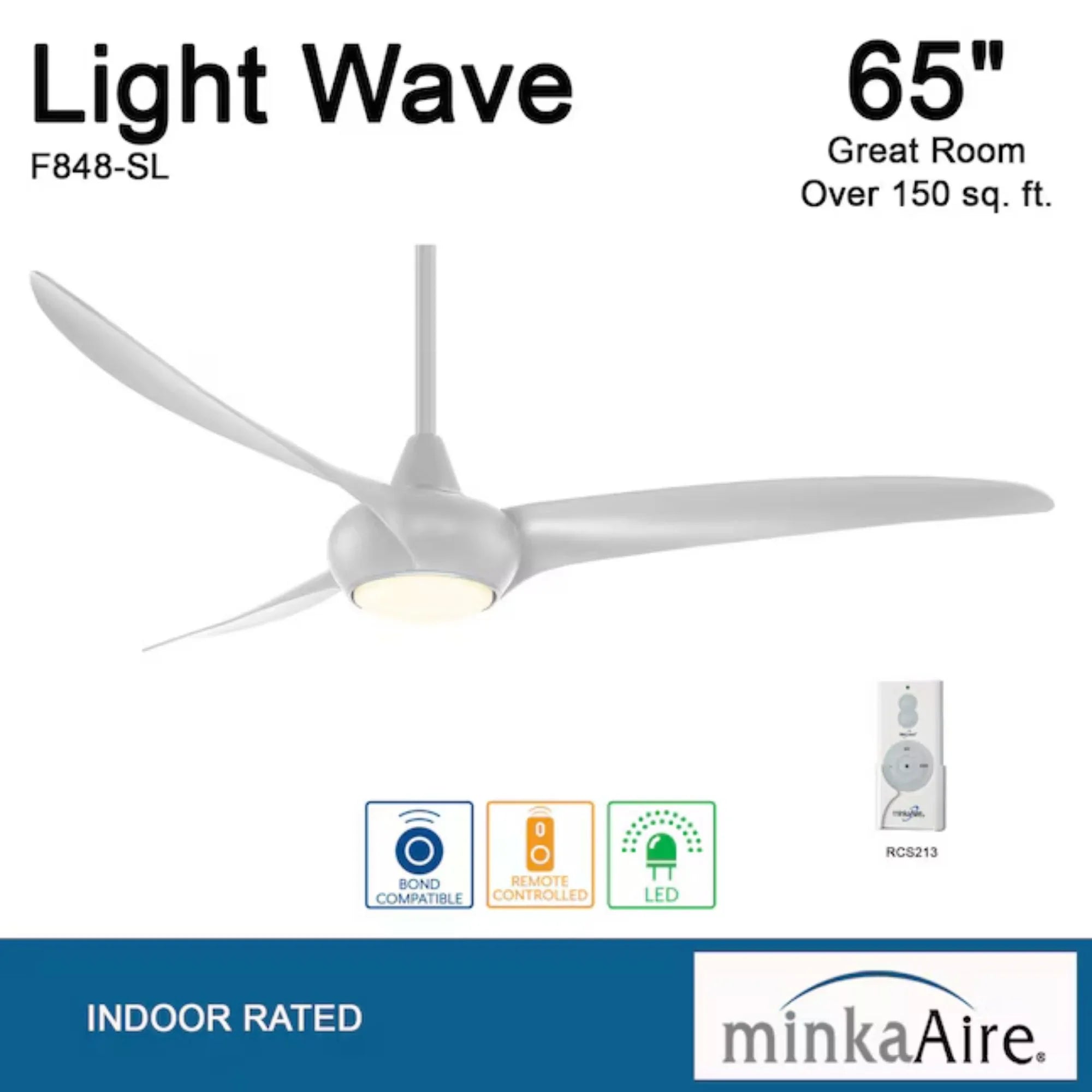 Light Wave LED 65" Silver Large Ceiling Fan with Light and Remote