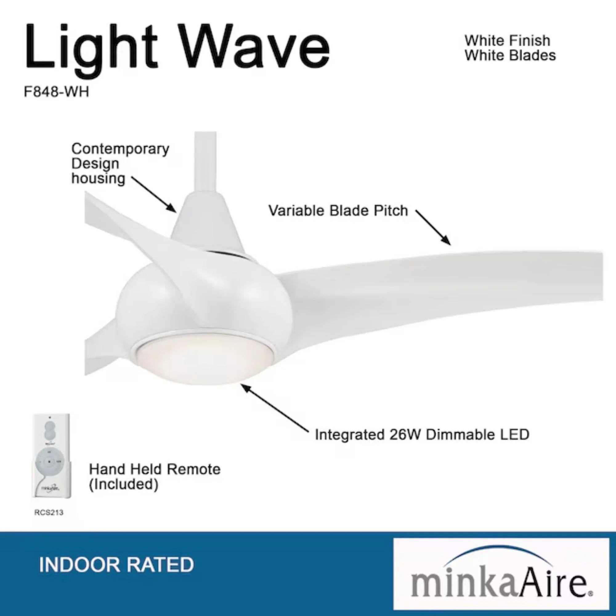 Light Wave LED 65" White Large Ceiling Fan with Light and Remote
