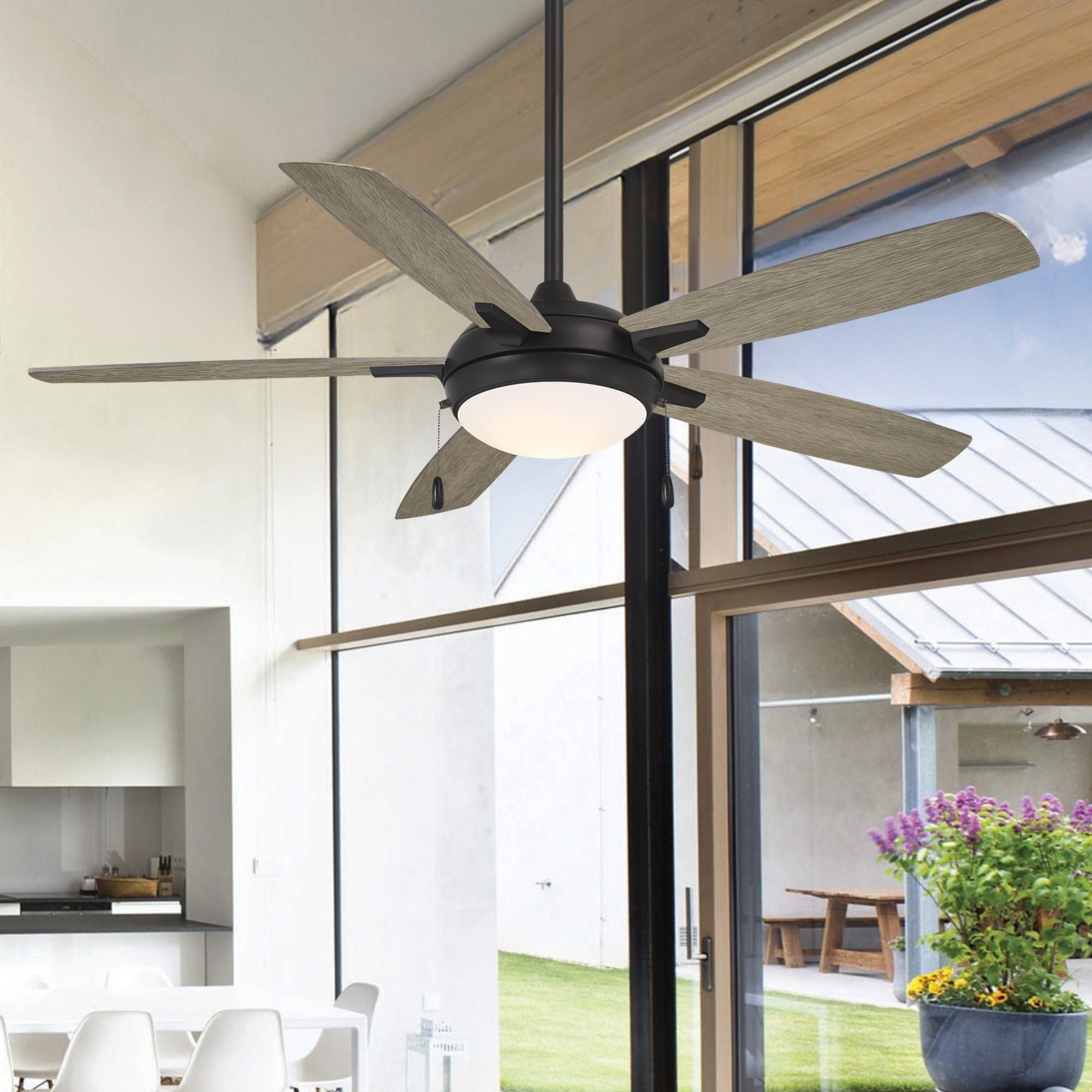 Lun-Aire LED 54" Black Coal & Seashore Grey Ceiling Fan with Pull Chain - Bees Lighting