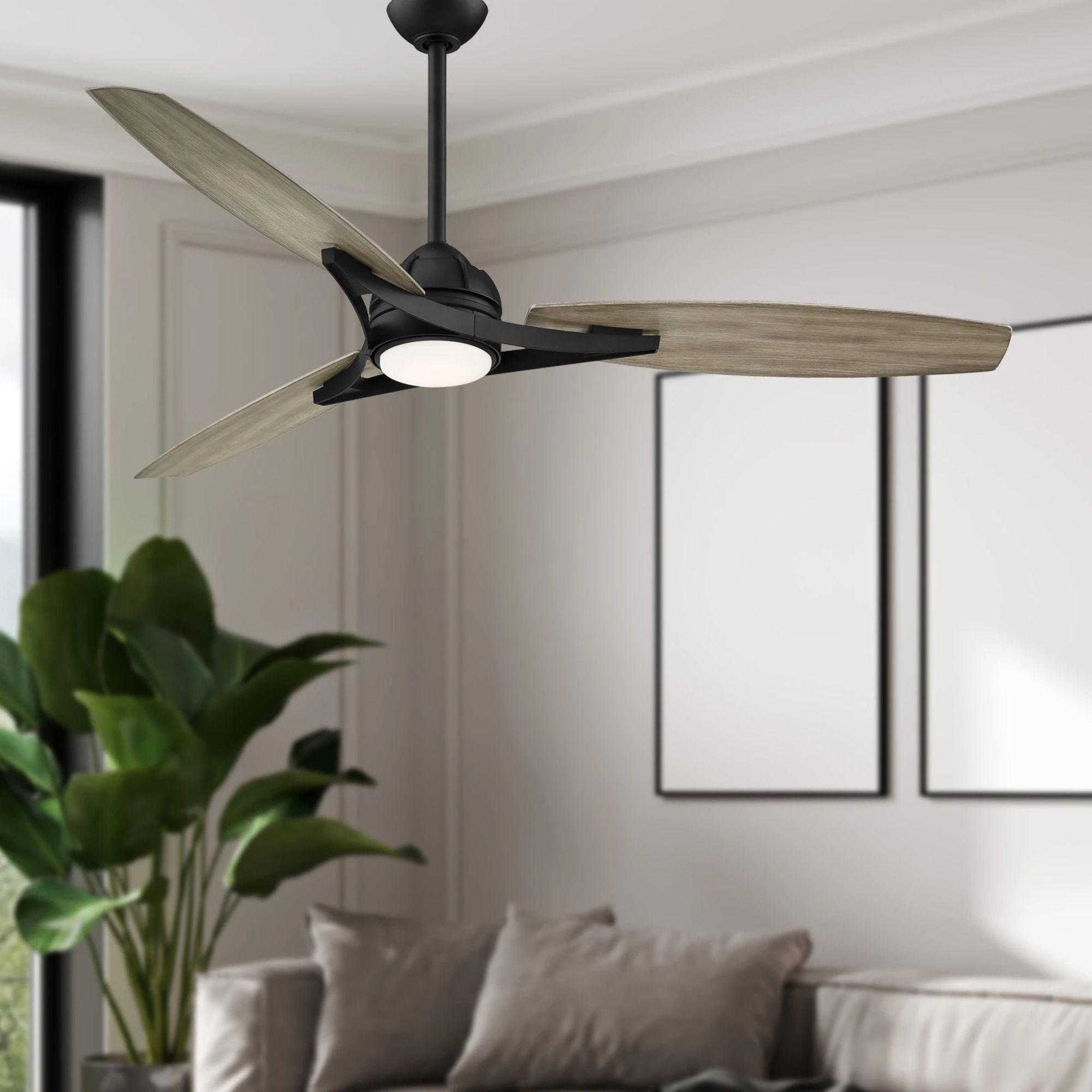 Molino 65" LED Smart Ceiling Fan, Black Coal with Seashore Grey Blades