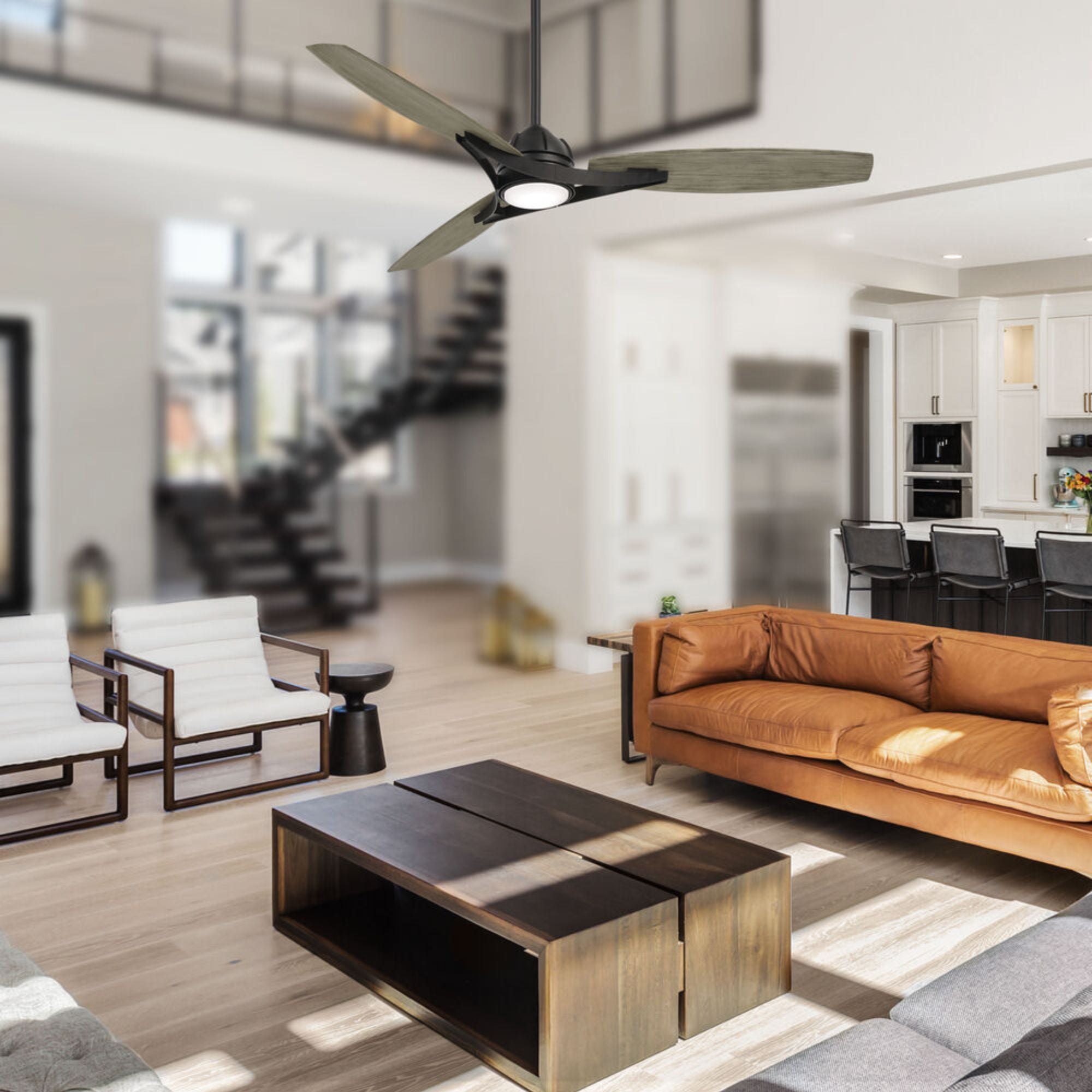 Molino 65" LED Smart Ceiling Fan, Black Coal with Seashore Grey Blades
