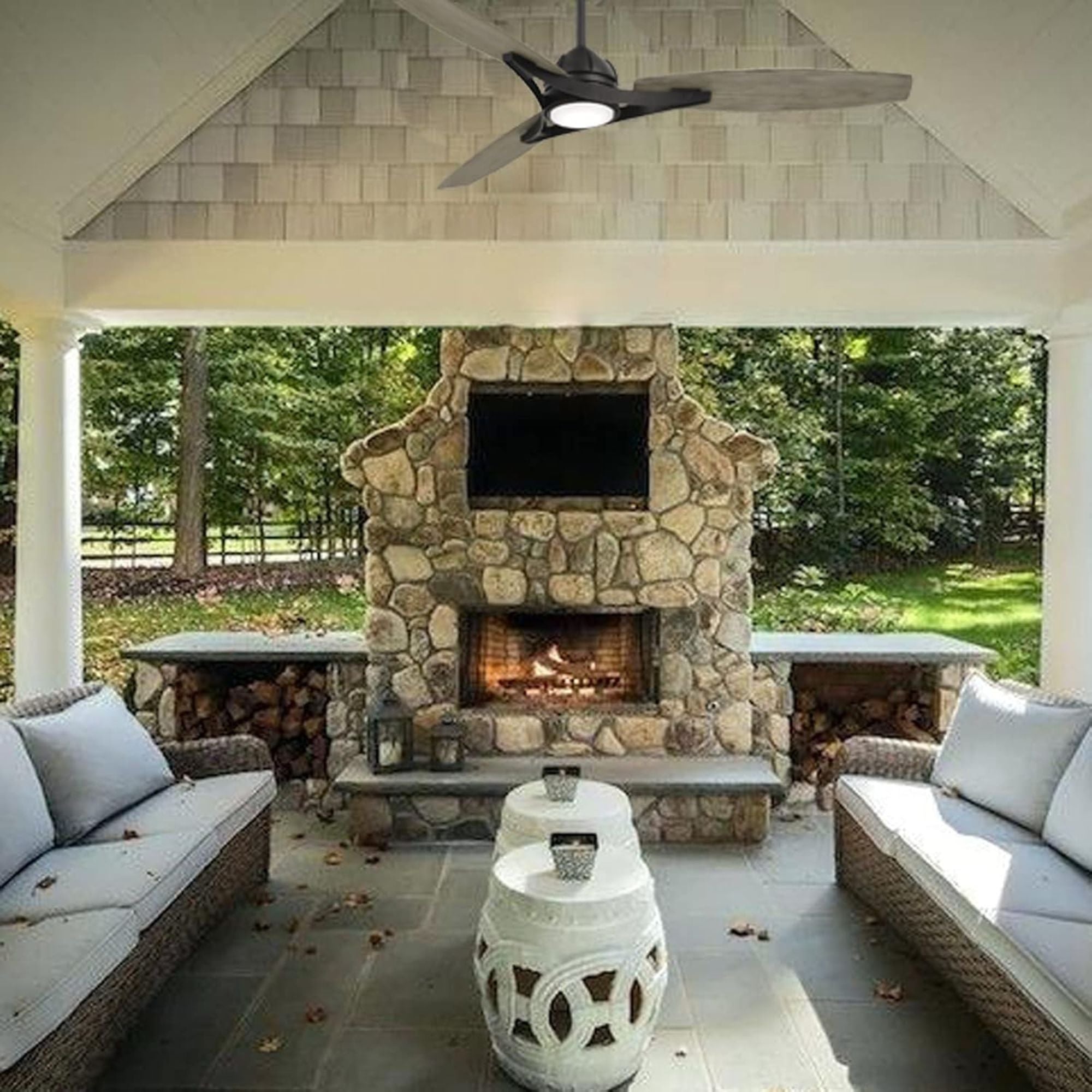 Molino 65" LED Smart Ceiling Fan, Black Coal with Seashore Grey Blades