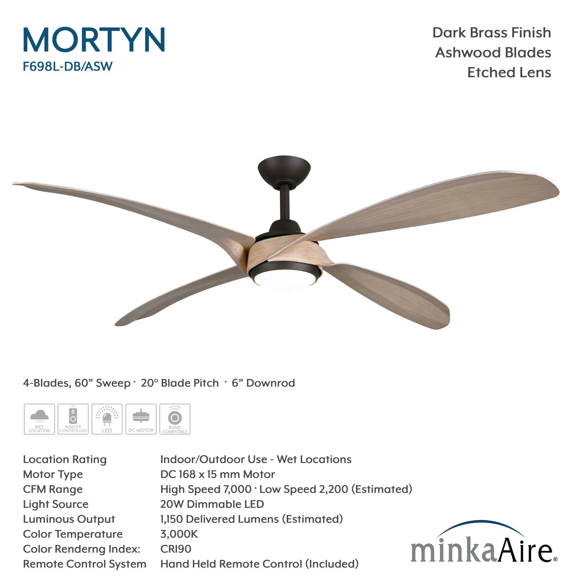 Mortyn 60" Indoor/Outdoor LED Ceiling Fan, Dark Bronze