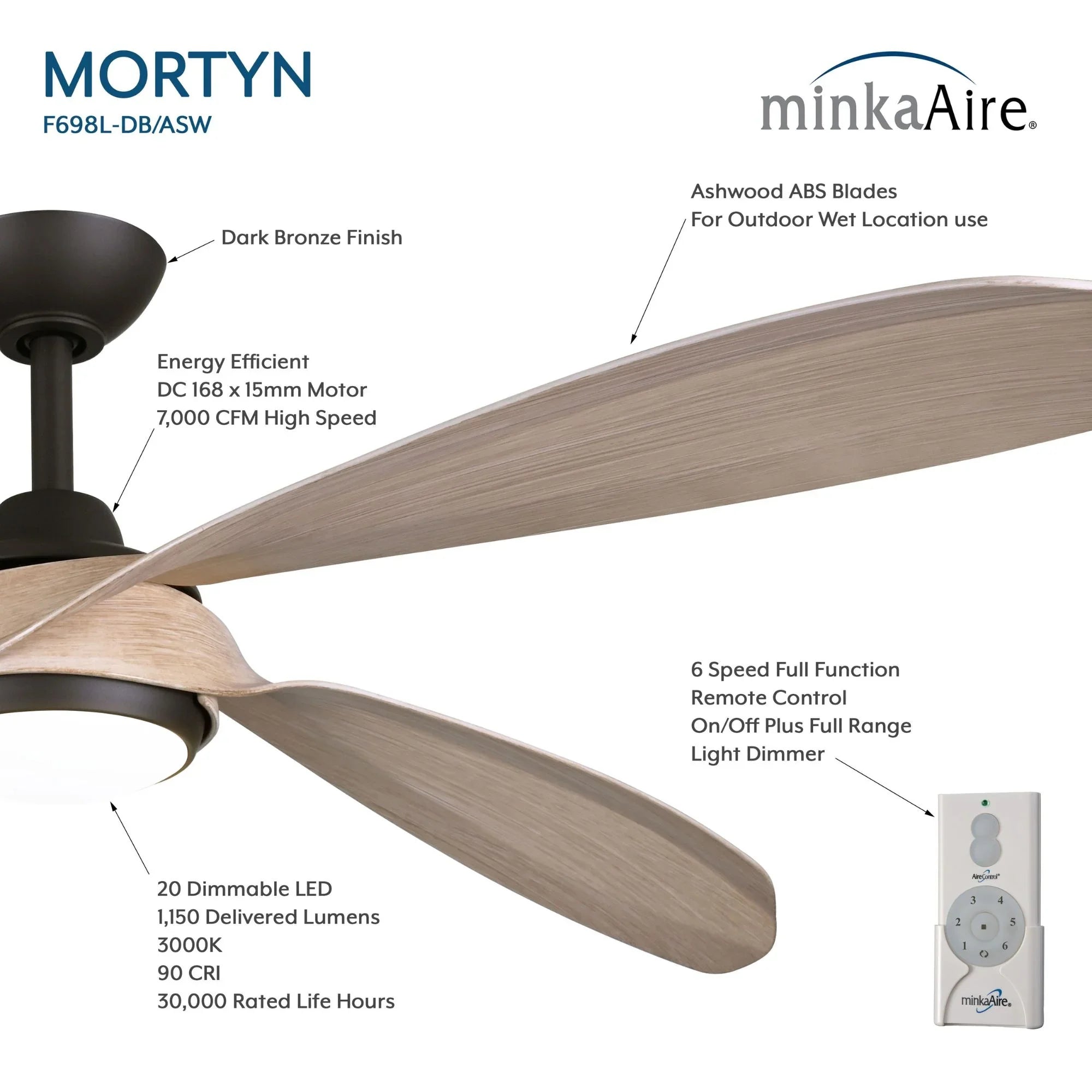 Mortyn 60" Indoor/Outdoor LED Ceiling Fan, Dark Bronze