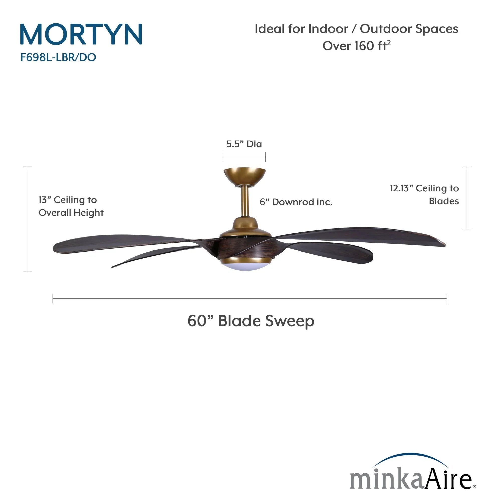 Mortyn 60" Indoor/Outdoor LED Ceiling Fan, Legacy Brass