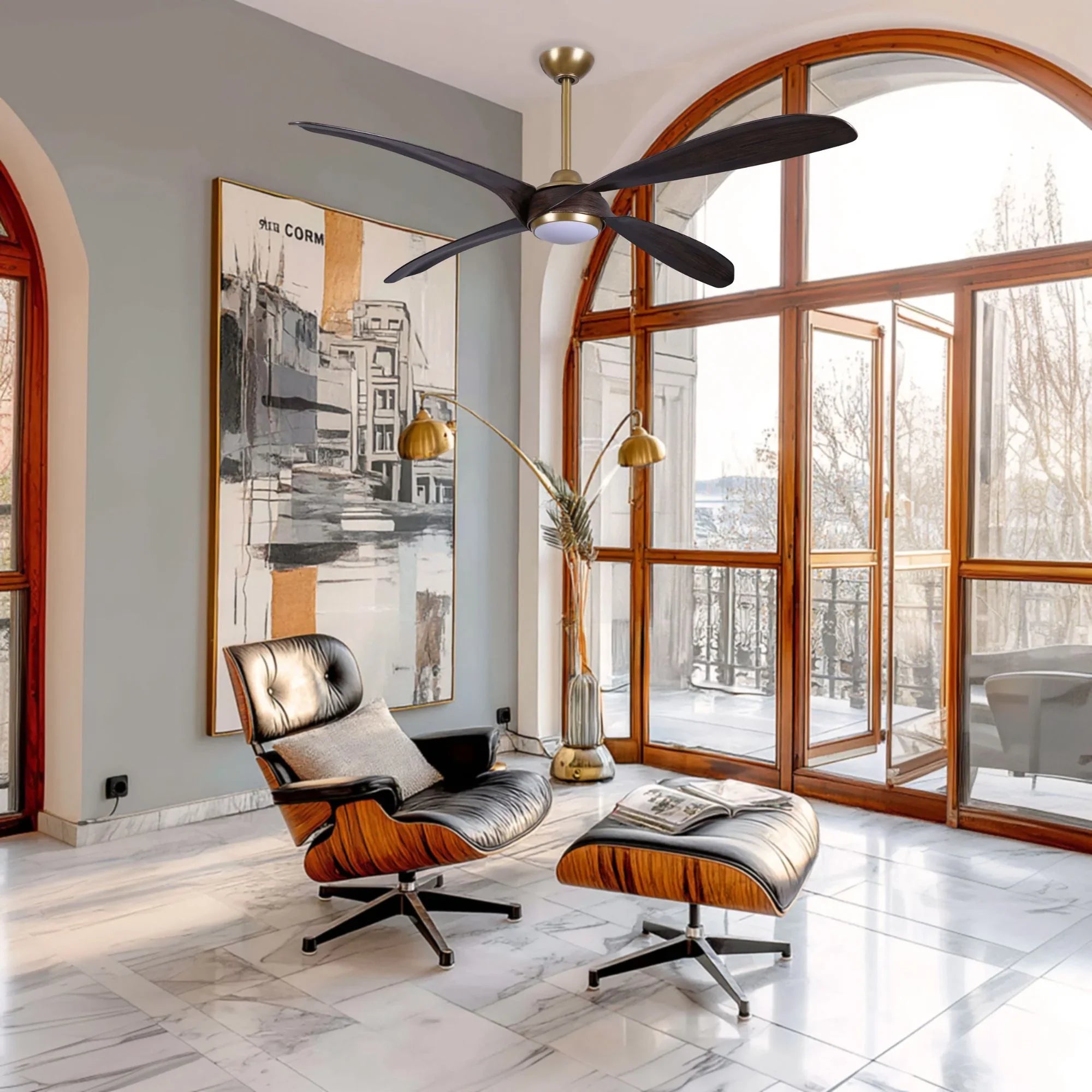 Mortyn 60" Indoor/Outdoor LED Ceiling Fan, Legacy Brass