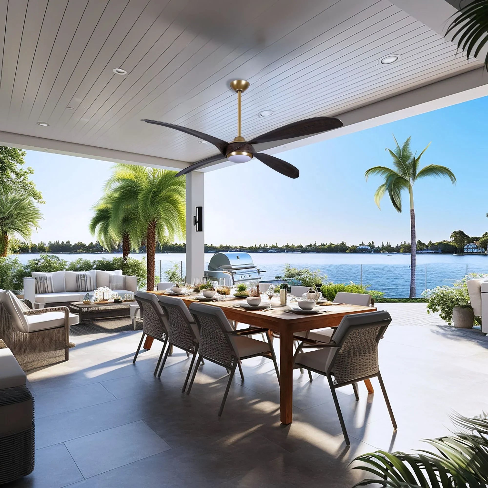 Mortyn 60" Indoor/Outdoor LED Ceiling Fan, Legacy Brass