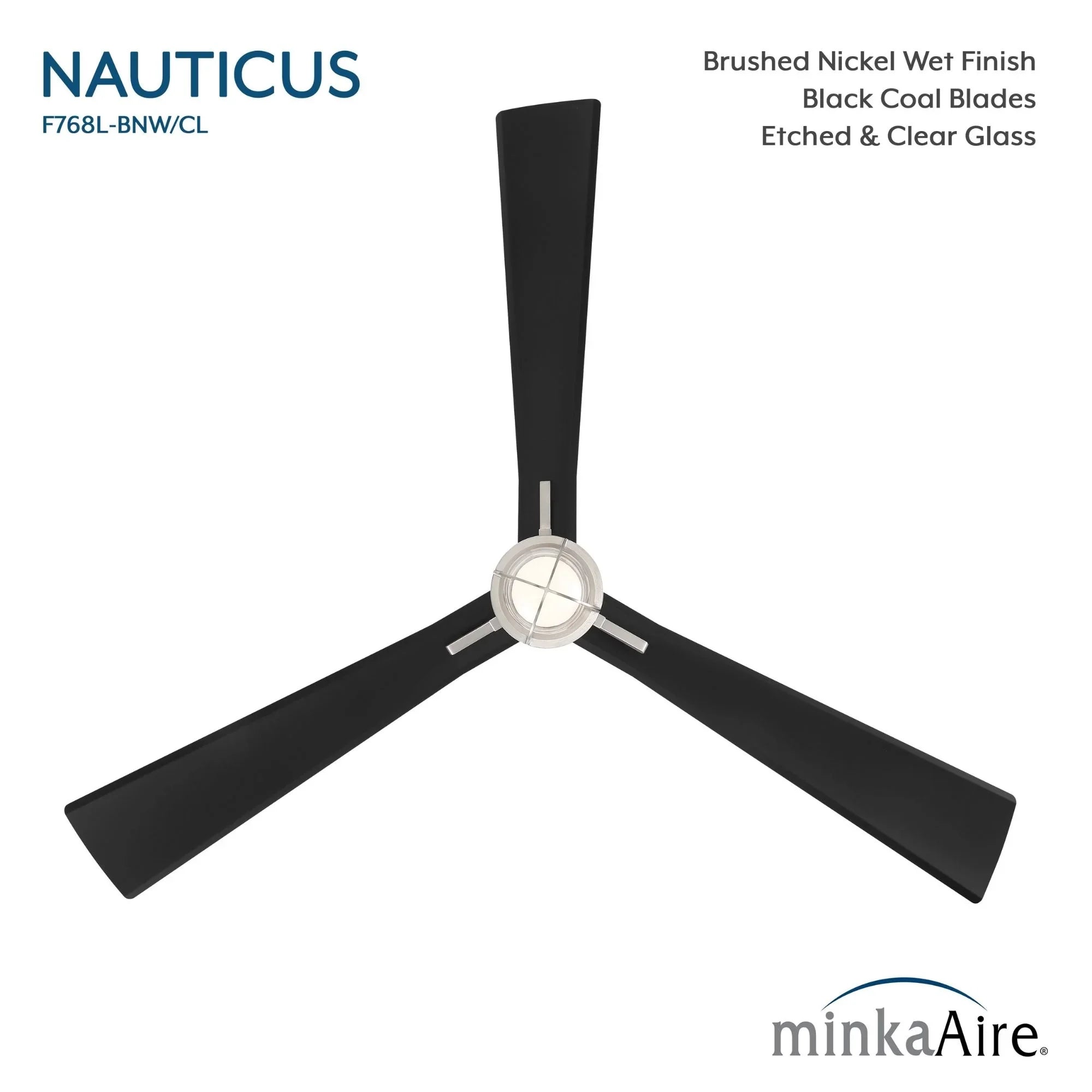 Nauticus 65" LED Smart Ceiling Fan, Brushed Nickel Wet with Coal Blades