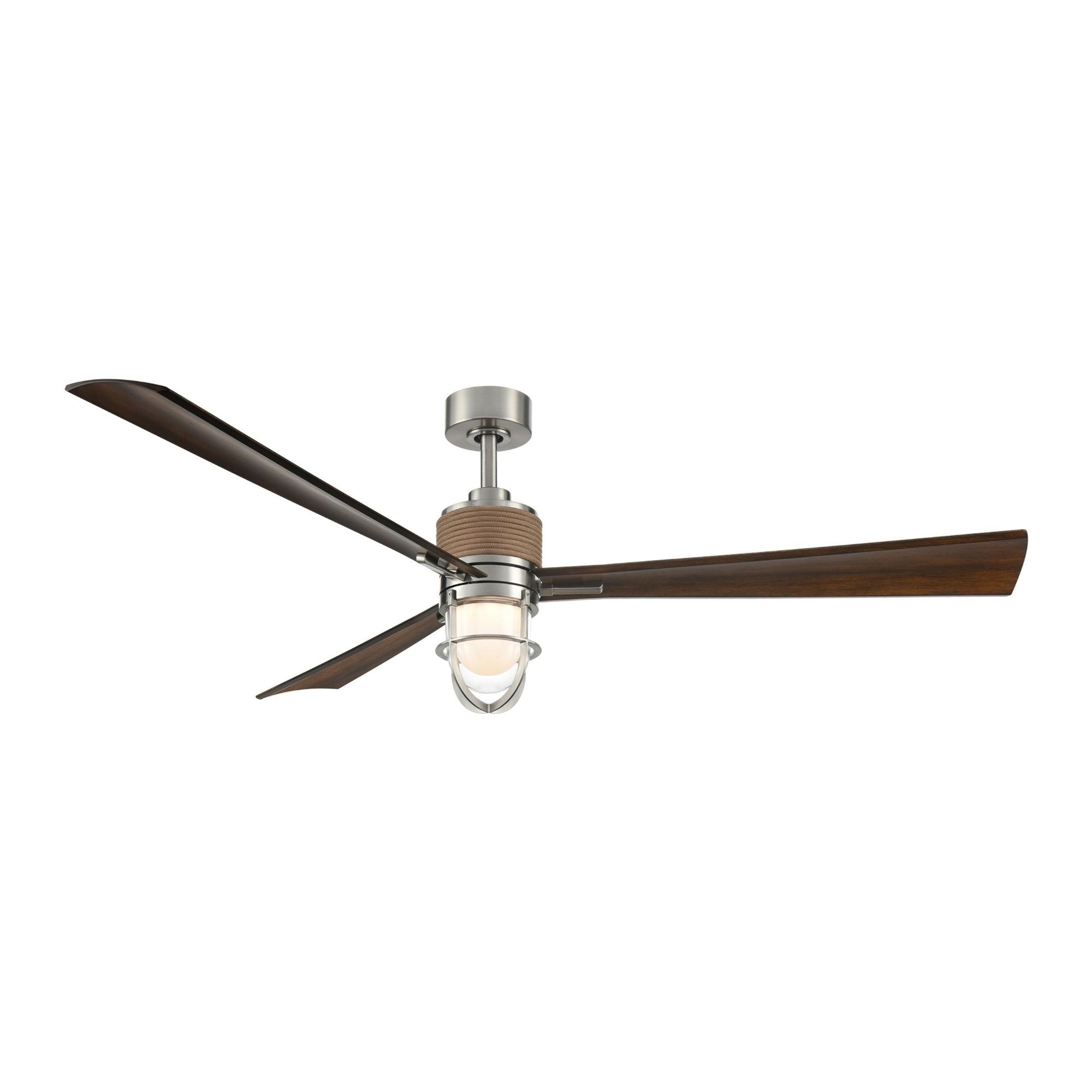 Nauticus 65" LED Smart Ceiling Fan, Brushed Nickel Wet With Distressed Koa Blades
