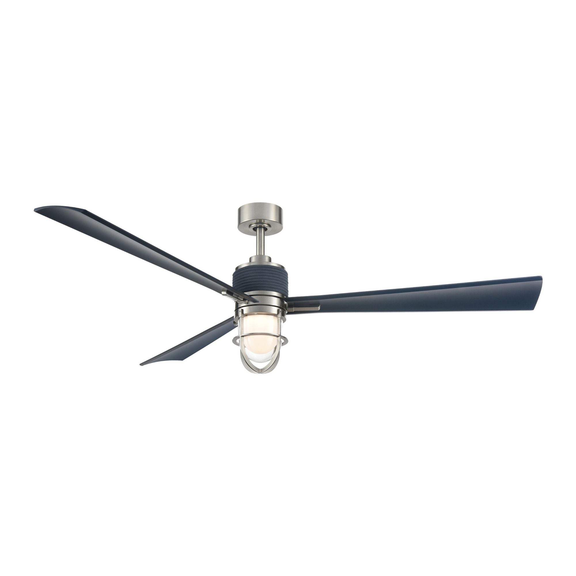 Nauticus 65" LED Smart Ceiling Fan, Brushed Nickel Wet With Navy Blades