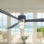 Nauticus 65" LED Smart Ceiling Fan, Brushed Nickel Wet with Navy Blue Blades