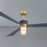 Nauticus 65" LED Smart Ceiling Fan, Legacy Brass with Navy Blue Blades