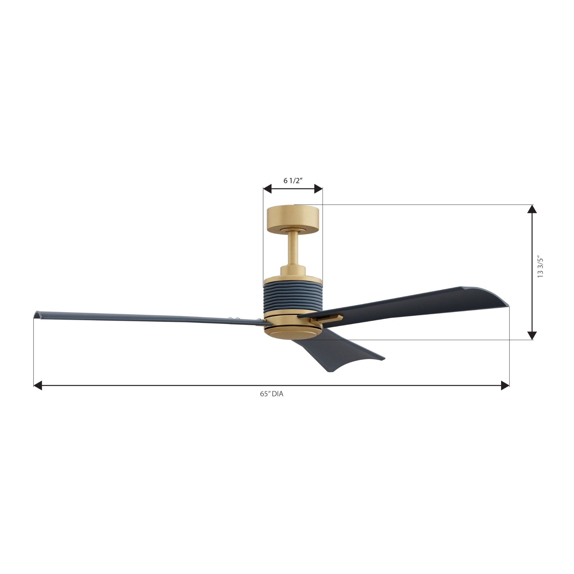 Nauticus 65" LED Smart Ceiling Fan, Legacy Brass with Navy Blue Blades