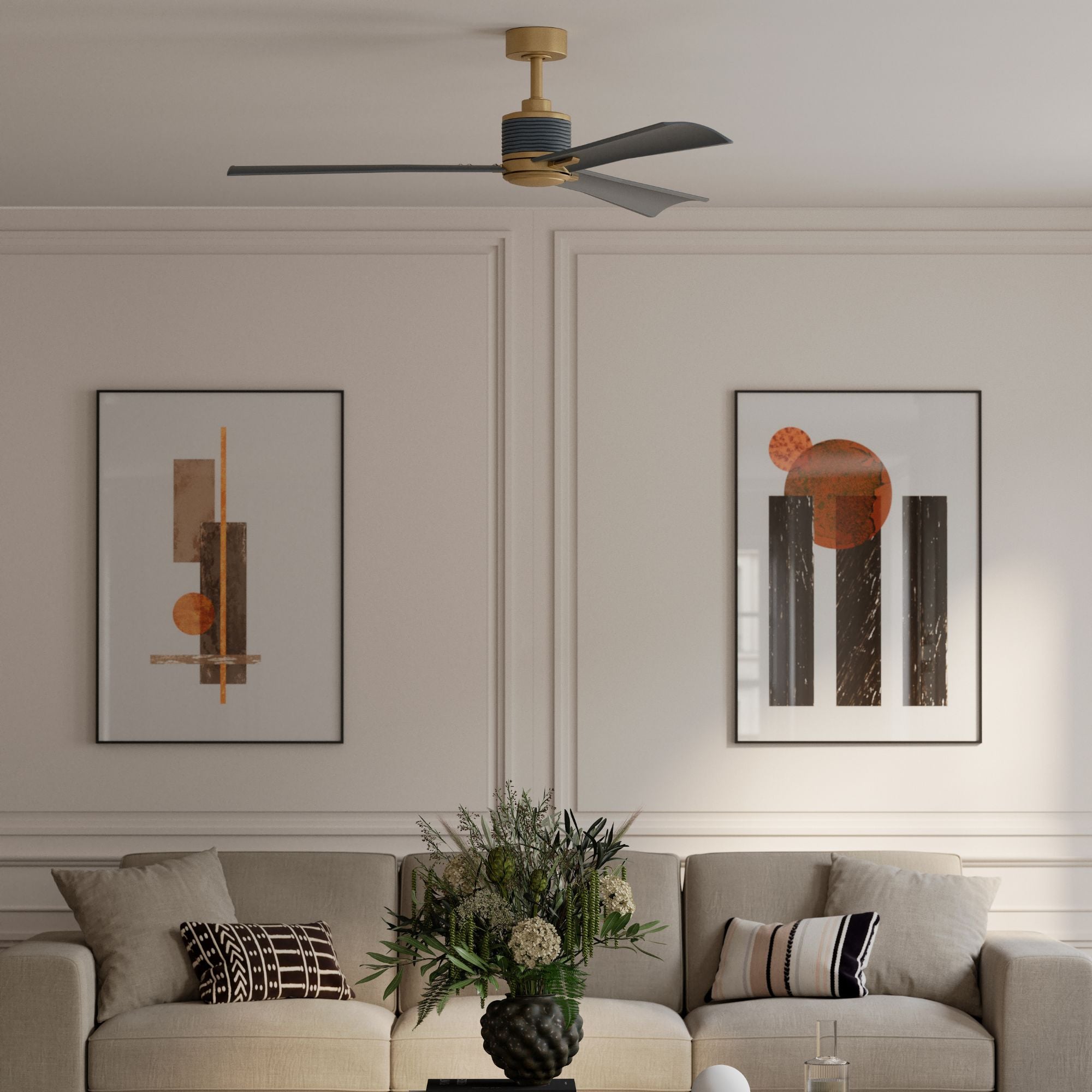 Nauticus 65" LED Smart Ceiling Fan, Legacy Brass with Navy Blue Blades