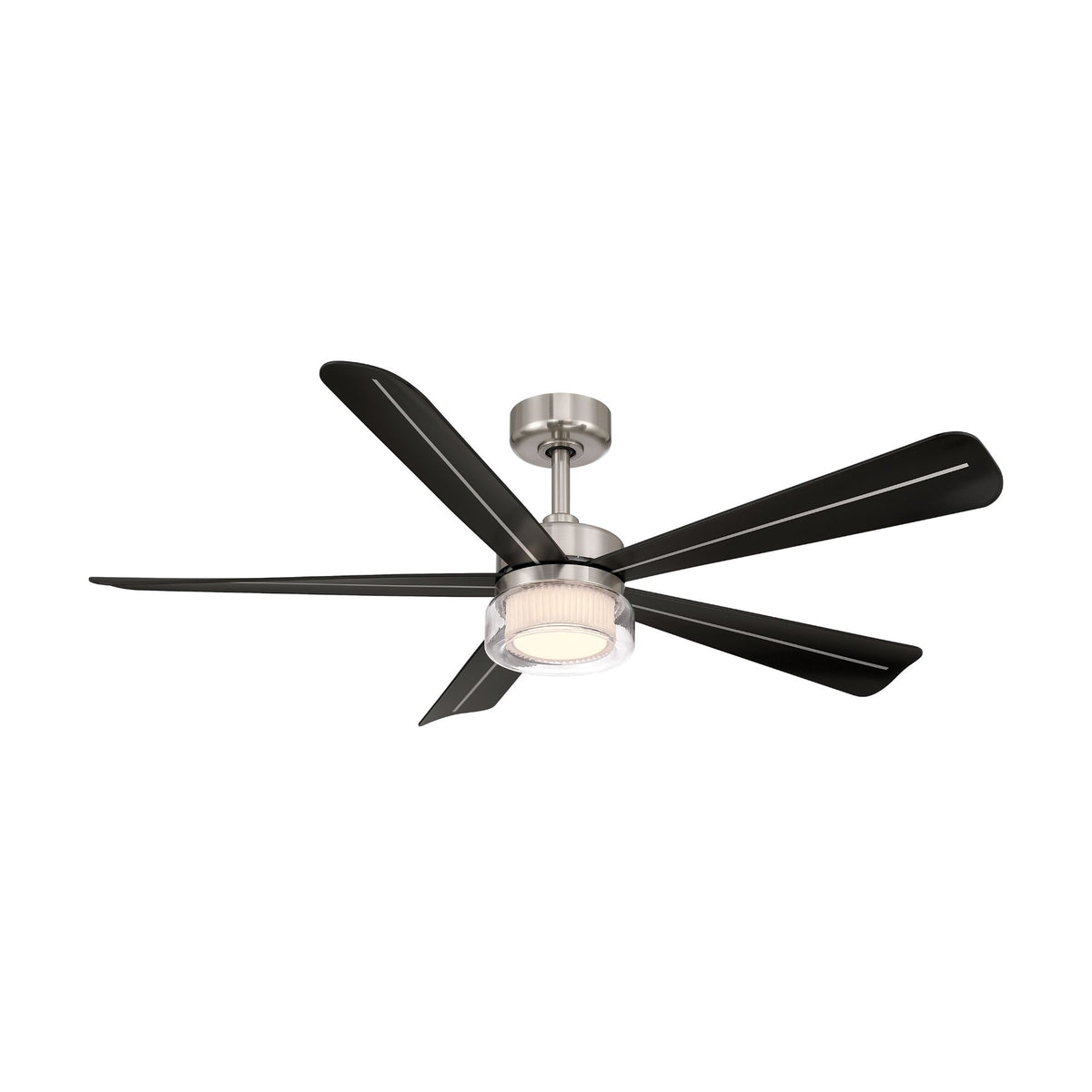 Brushed nickel ceiling fan with black five blades and integrated LED light