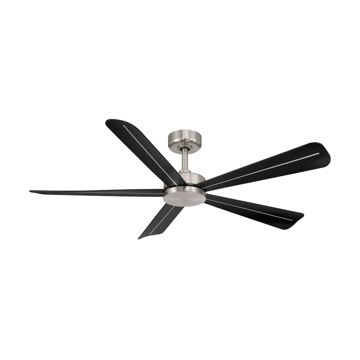 Brushed nickel ceiling fan with black blades and integrated LED light