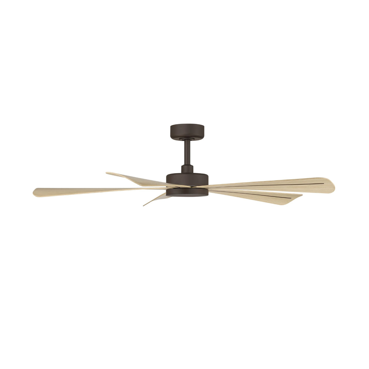 Ceiling fan in dark bronze finish with 5 light wood blades and LED light kit