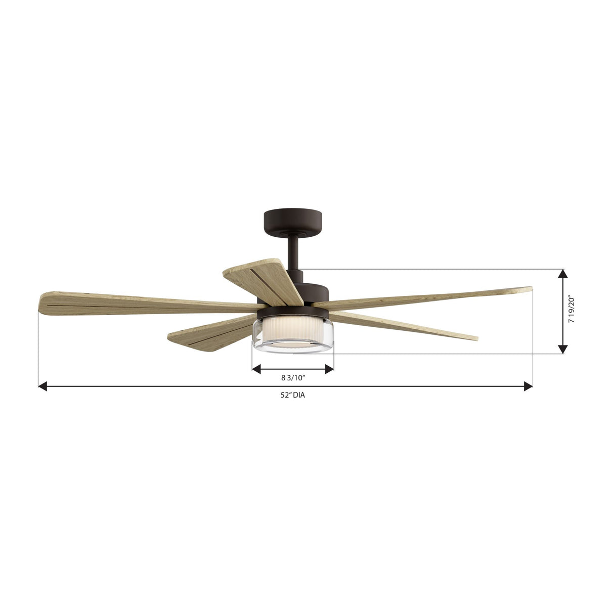 Dark bronze 52-inch smart ceiling fan with five blades and LED light