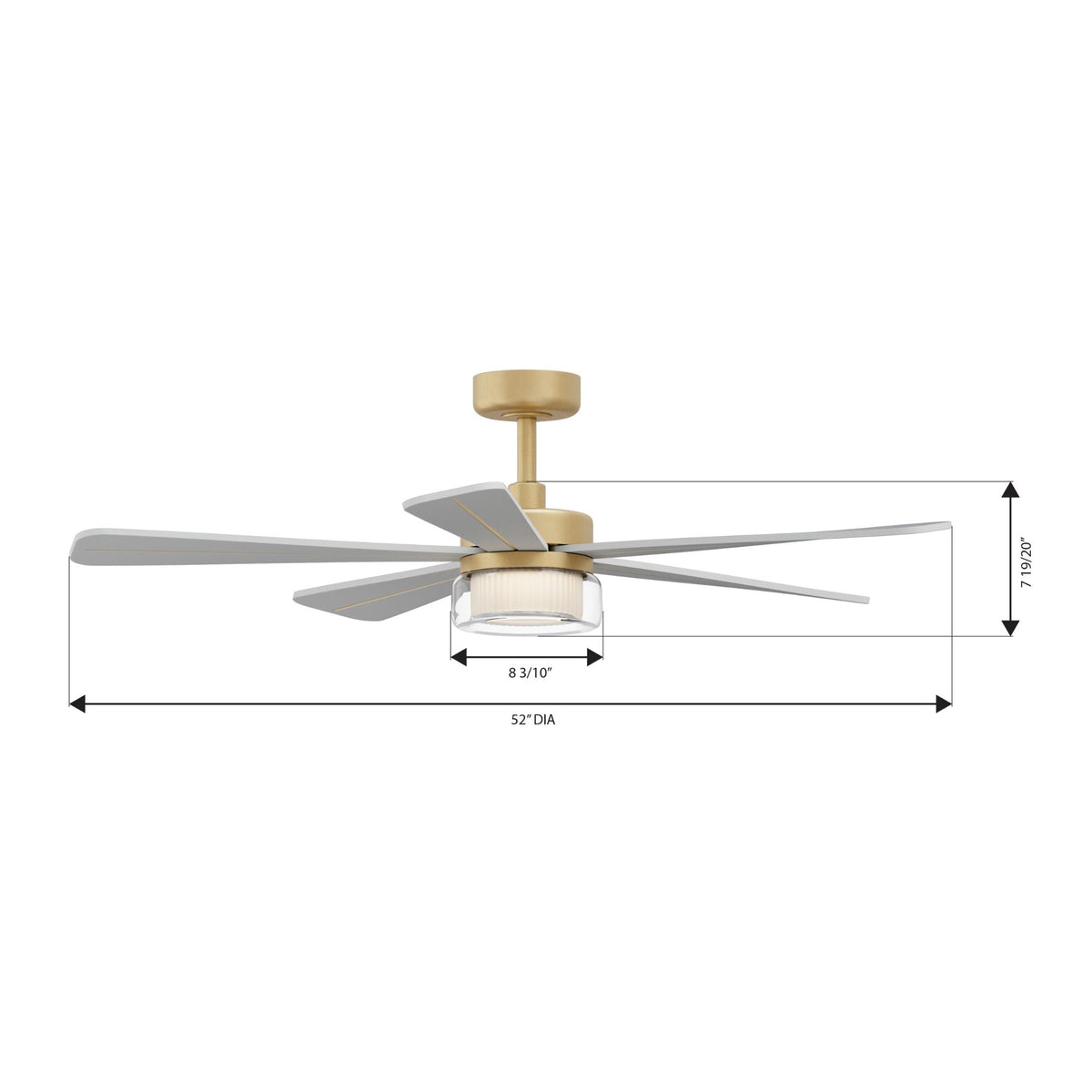 52 in smart ceiling fan with LED light, brass canopy and blades