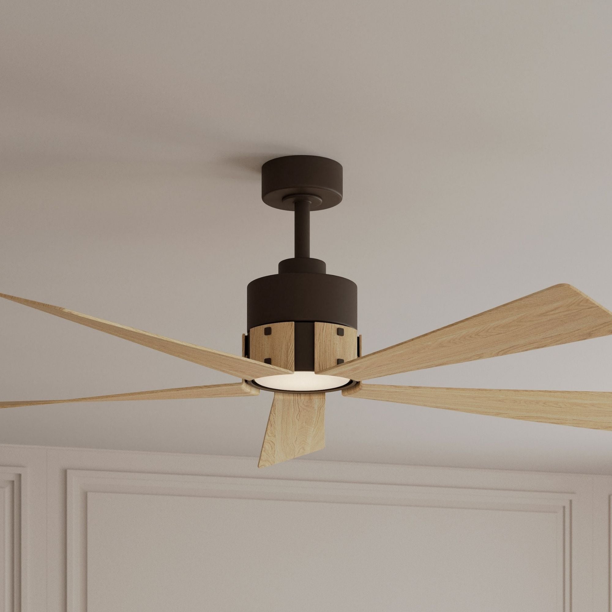 Oovin 54" 5-CCT LED Smart Ceiling Fan, Dark Bronze with White Oak Blades