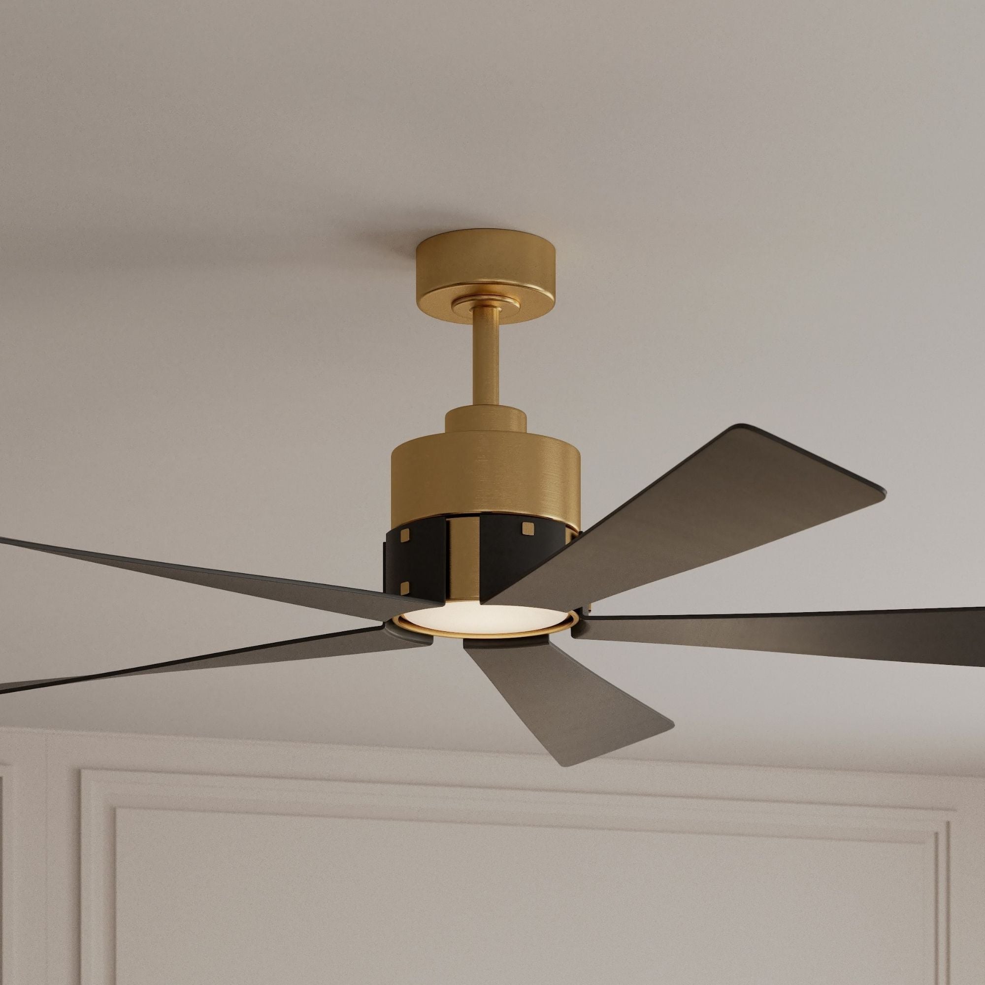 Oovin 54" 5-CCT LED Smart Ceiling Fan, Heritage Brass with Coal Blades