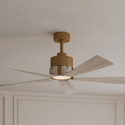 Oovin 54" 5-CCT LED Smart Ceiling Fan, Heritage Brass with Warm Coastal Driftwood Blades