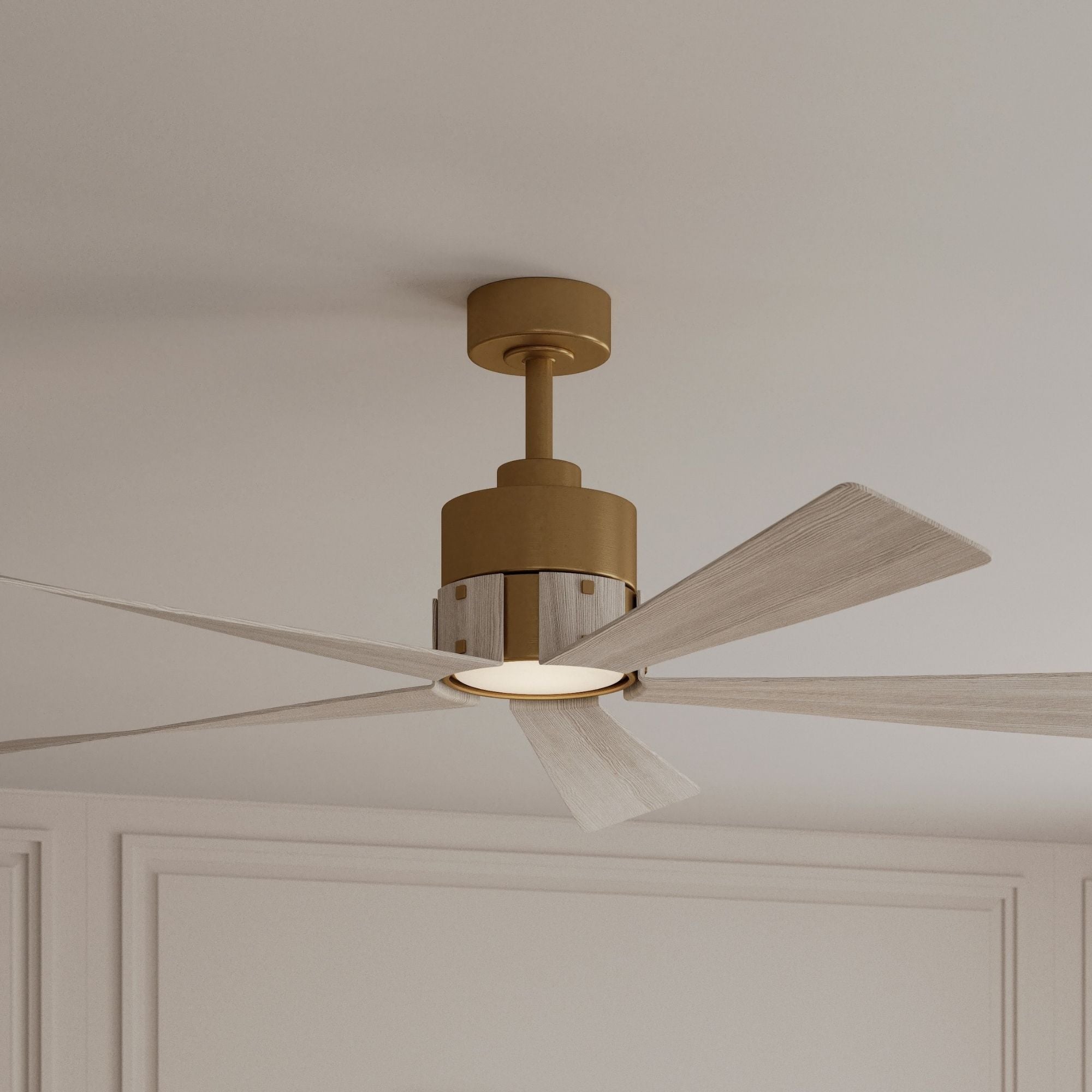 Oovin 54" 5-CCT LED Smart Ceiling Fan, Heritage Brass with Warm Coastal Driftwood Blades