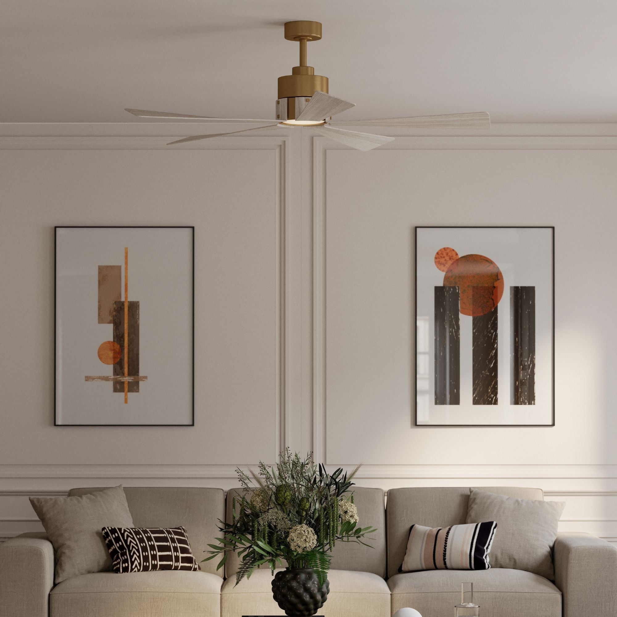 Oovin 54" 5-CCT LED Smart Ceiling Fan, Heritage Brass with Warm Coastal Driftwood Blades
