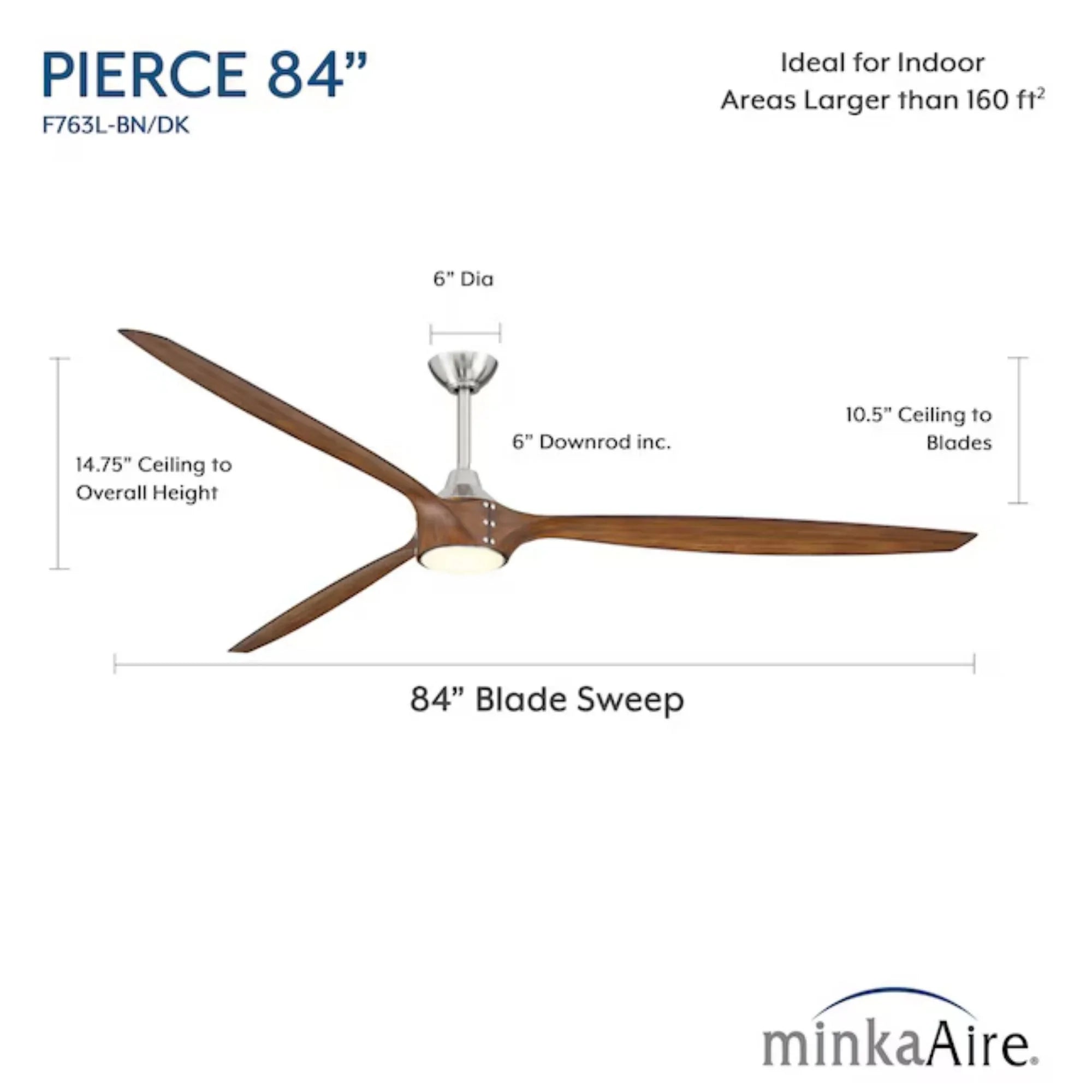 Pierce 84" Nickel Large LED Smart Ceiling Fan