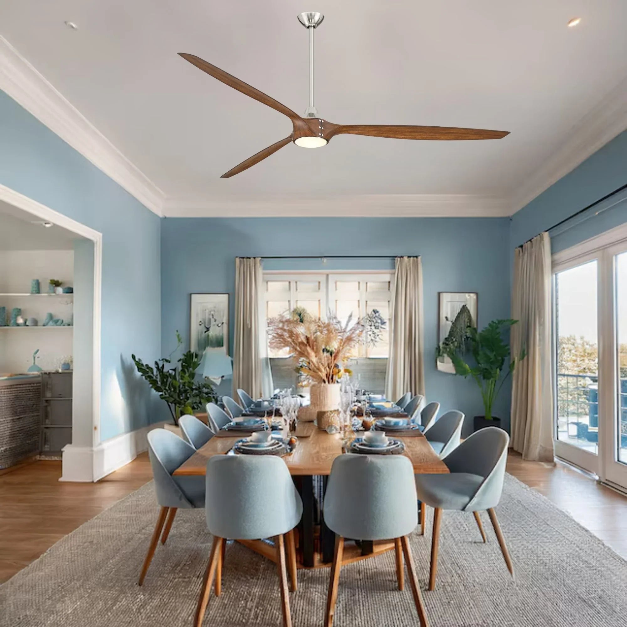 Pierce 84" Nickel Large LED Smart Ceiling Fan