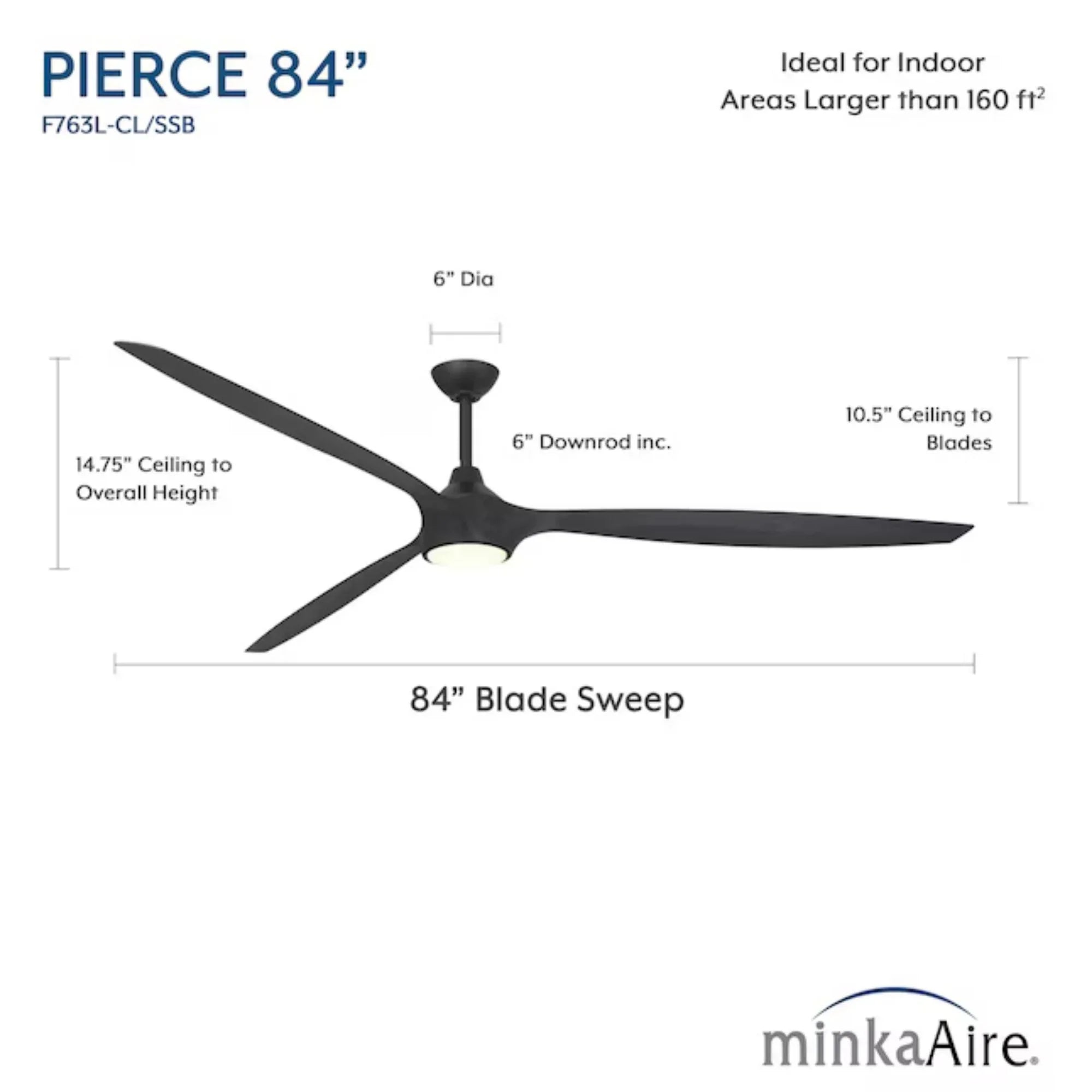 Pierce 84" Black Coal Large LED Smart Ceiling Fan