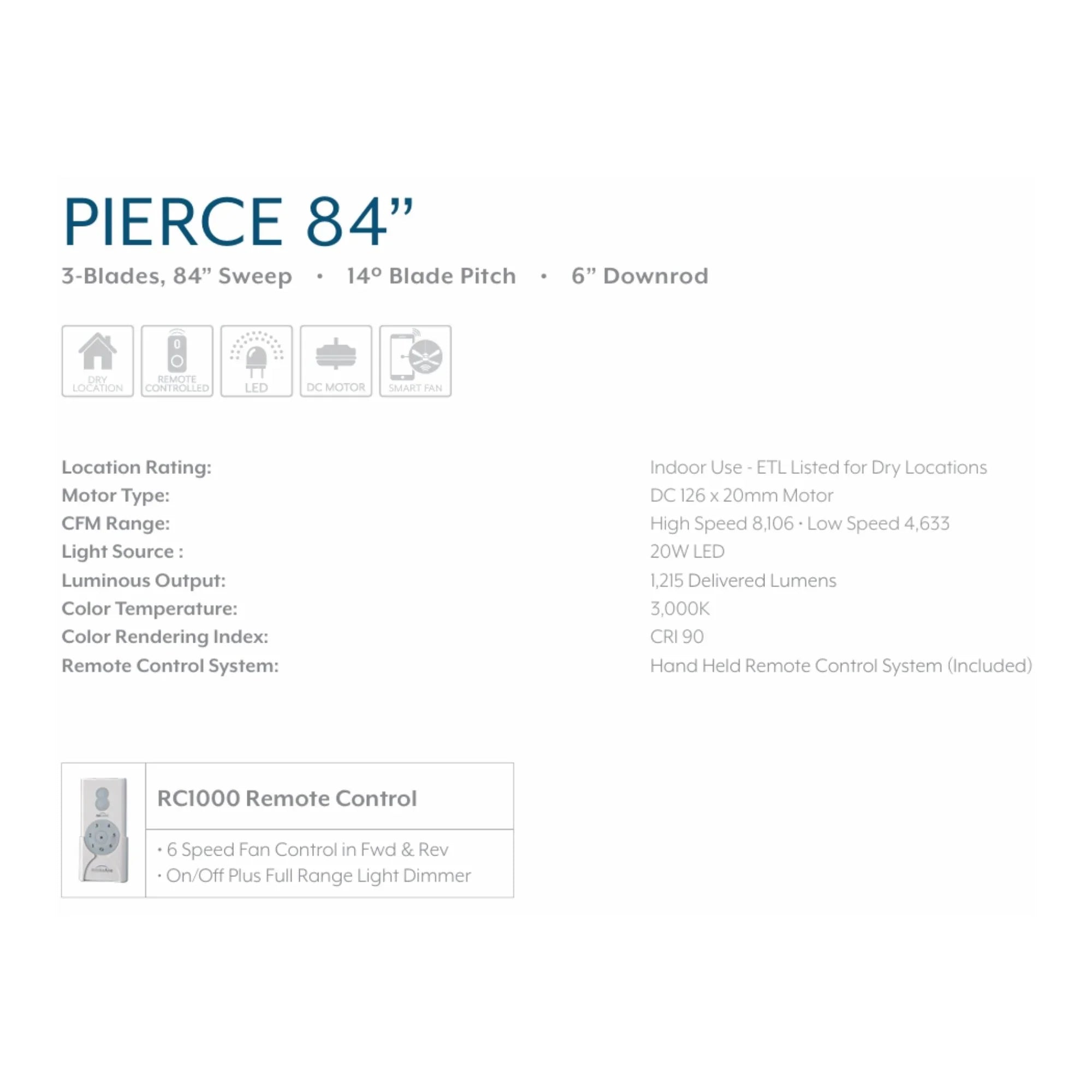 Pierce 84" Bronze Large LED Smart Ceiling Fan