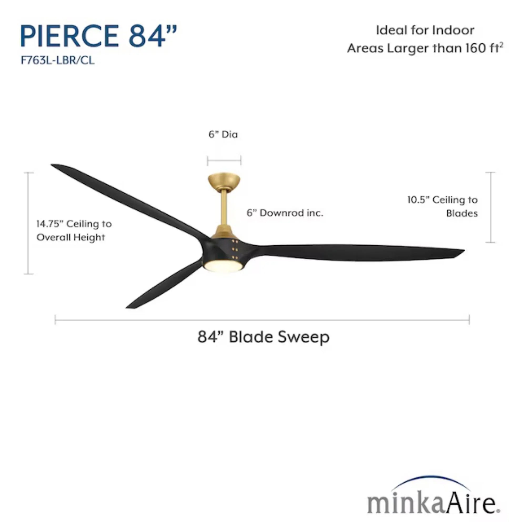 Pierce 84" Brass Large LED Smart Ceiling Fan
