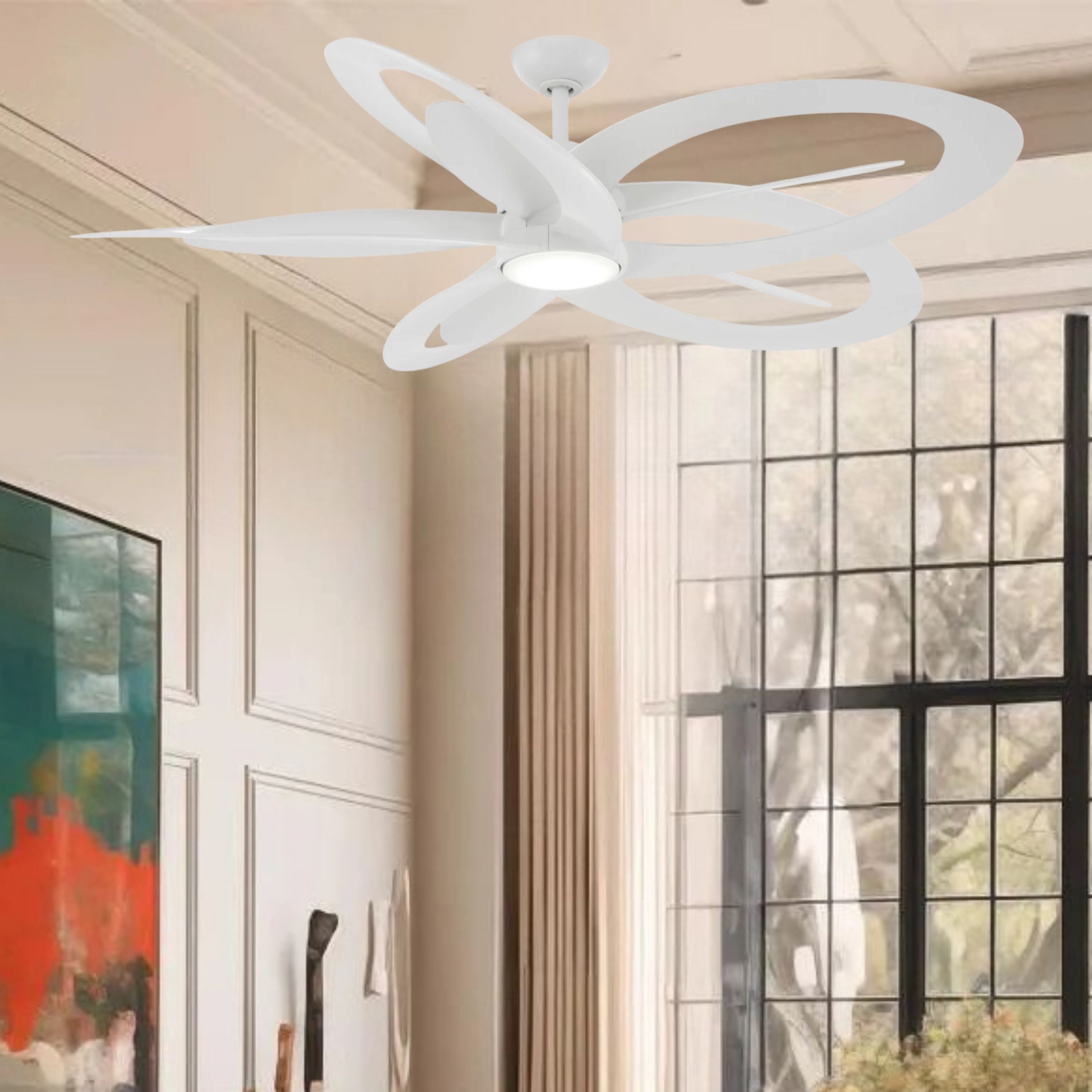 Pinup LED 60" Flat White Unique Ceiling Fan with Remote