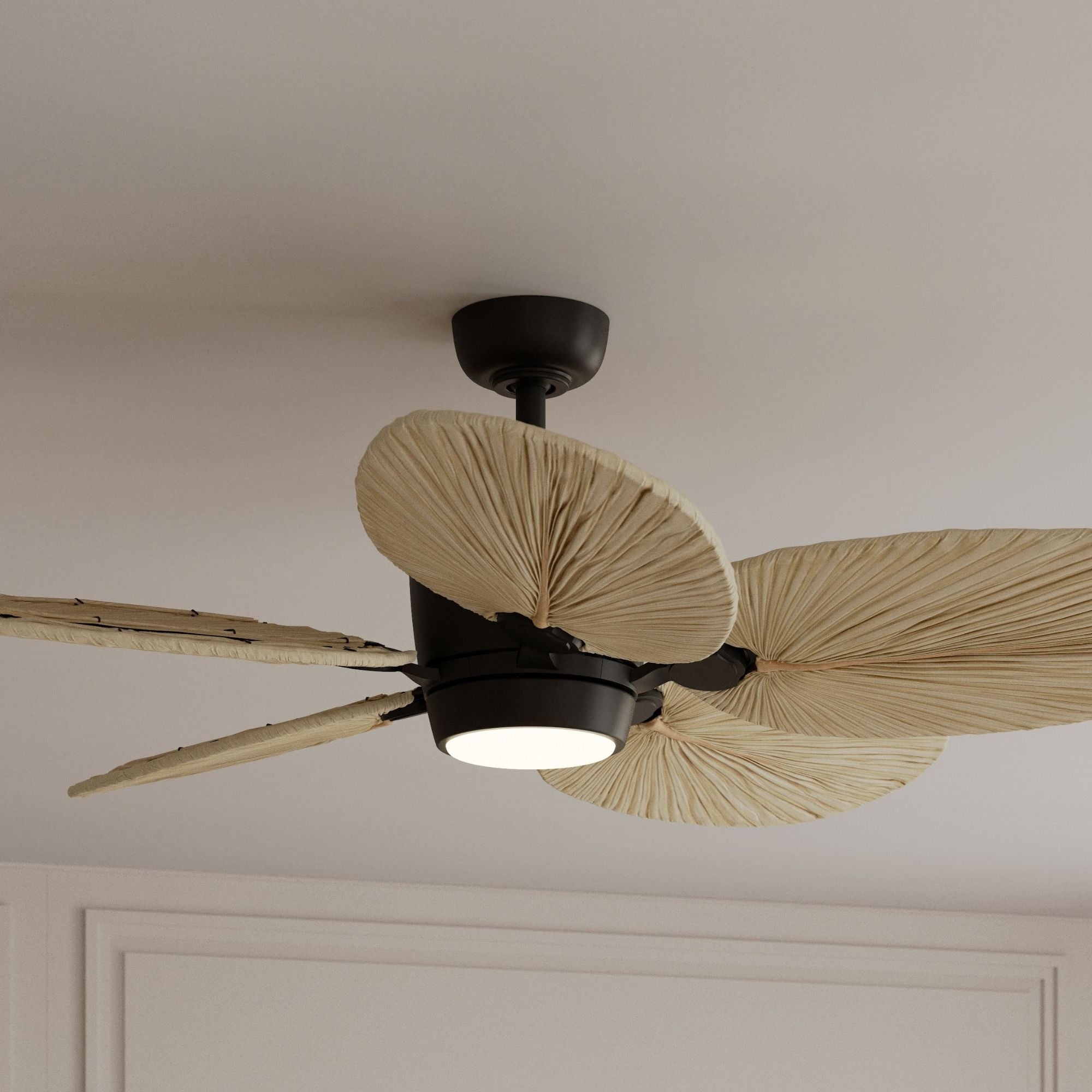 Portesa Tropical 60" 5-CCT LED Smart Ceiling Fan, Coal with Natural Palm Blades