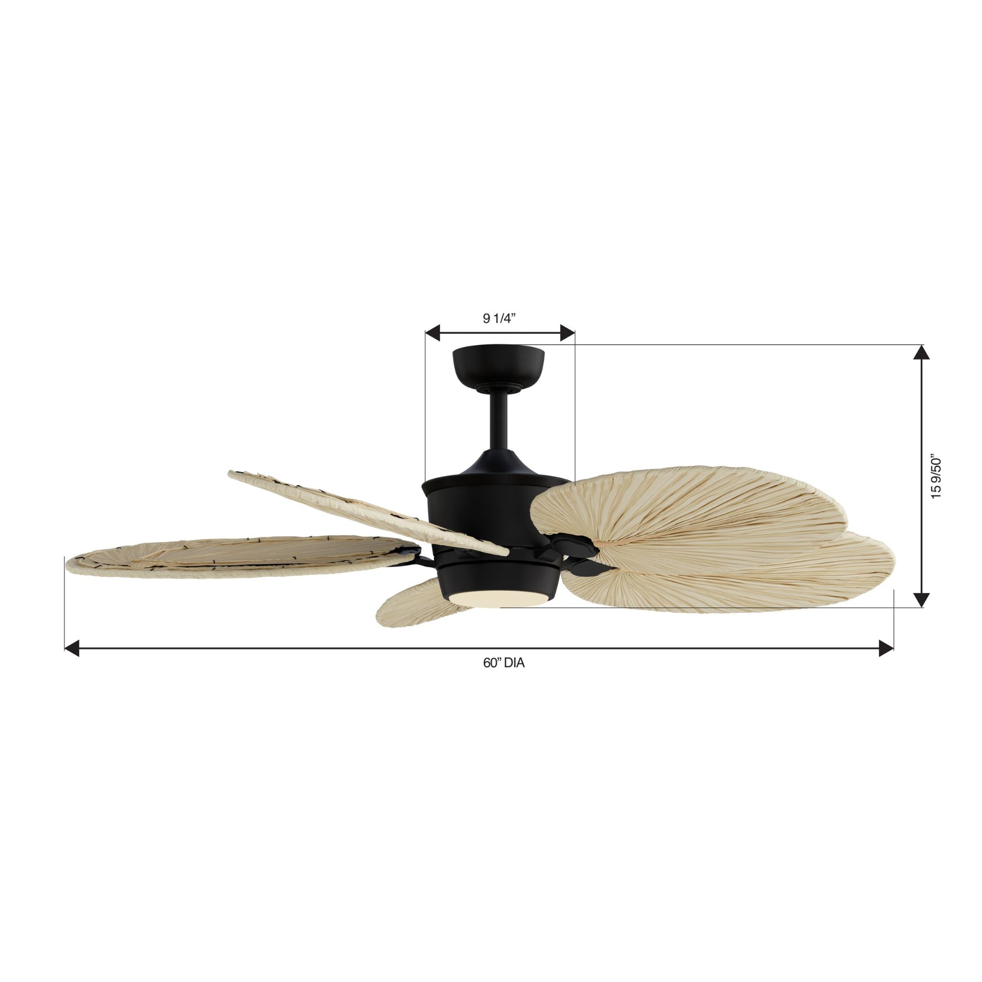 Portesa Tropical 60" 5-CCT LED Smart Ceiling Fan, Coal with Natural Palm Blades