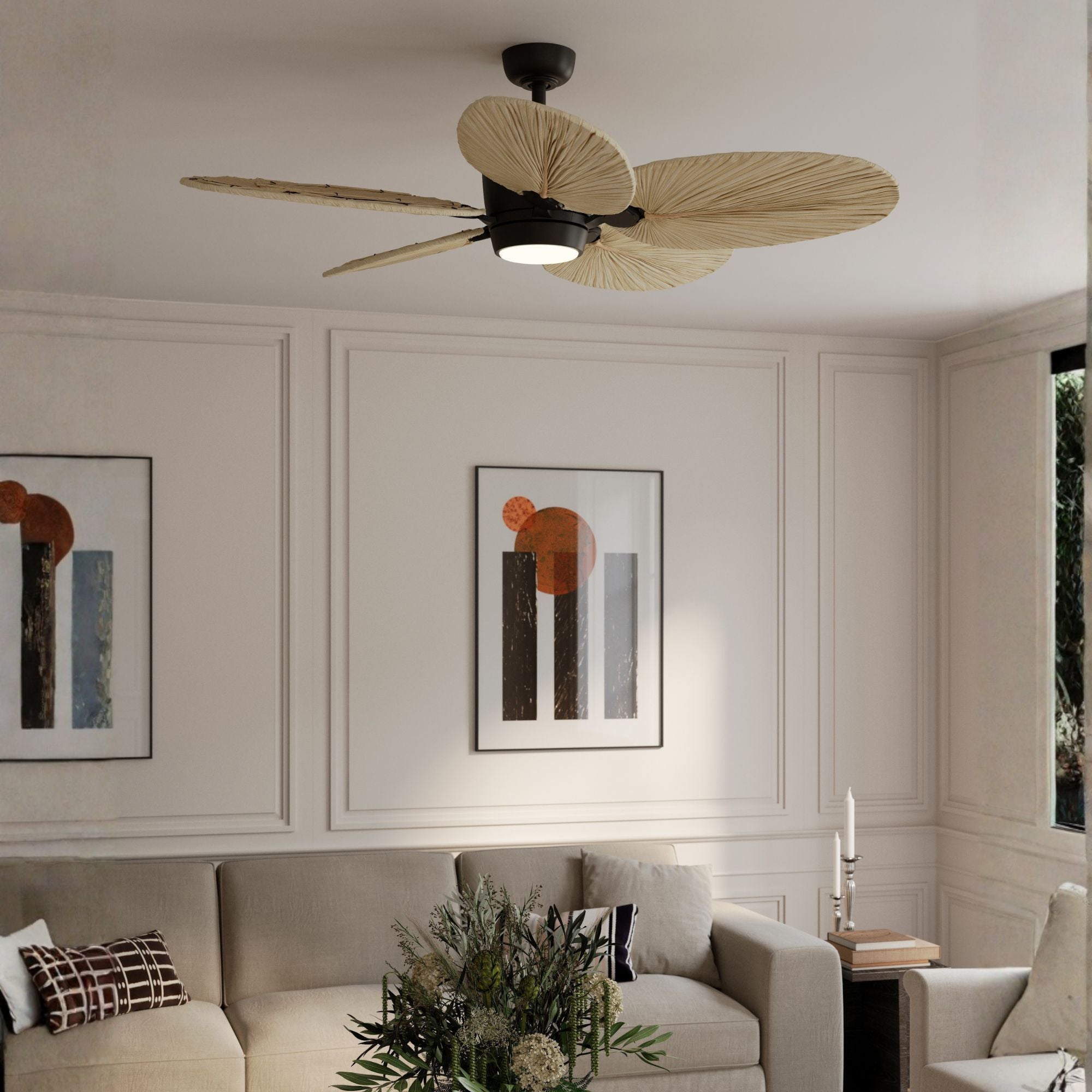 Portesa Tropical 60" 5-CCT LED Smart Ceiling Fan, Coal with Natural Palm Blades
