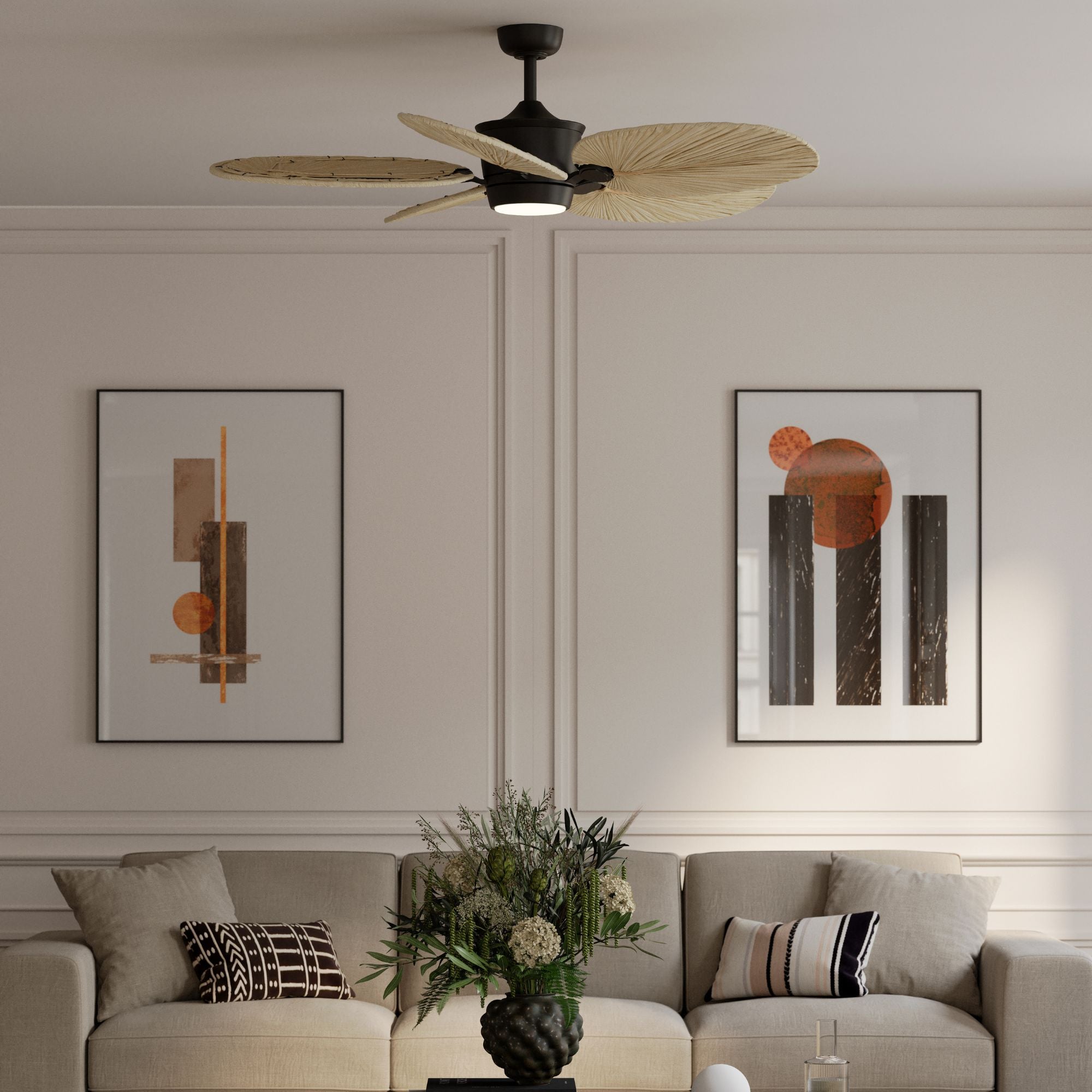 Portesa Tropical 60" 5-CCT LED Smart Ceiling Fan, Coal with Natural Palm Blades