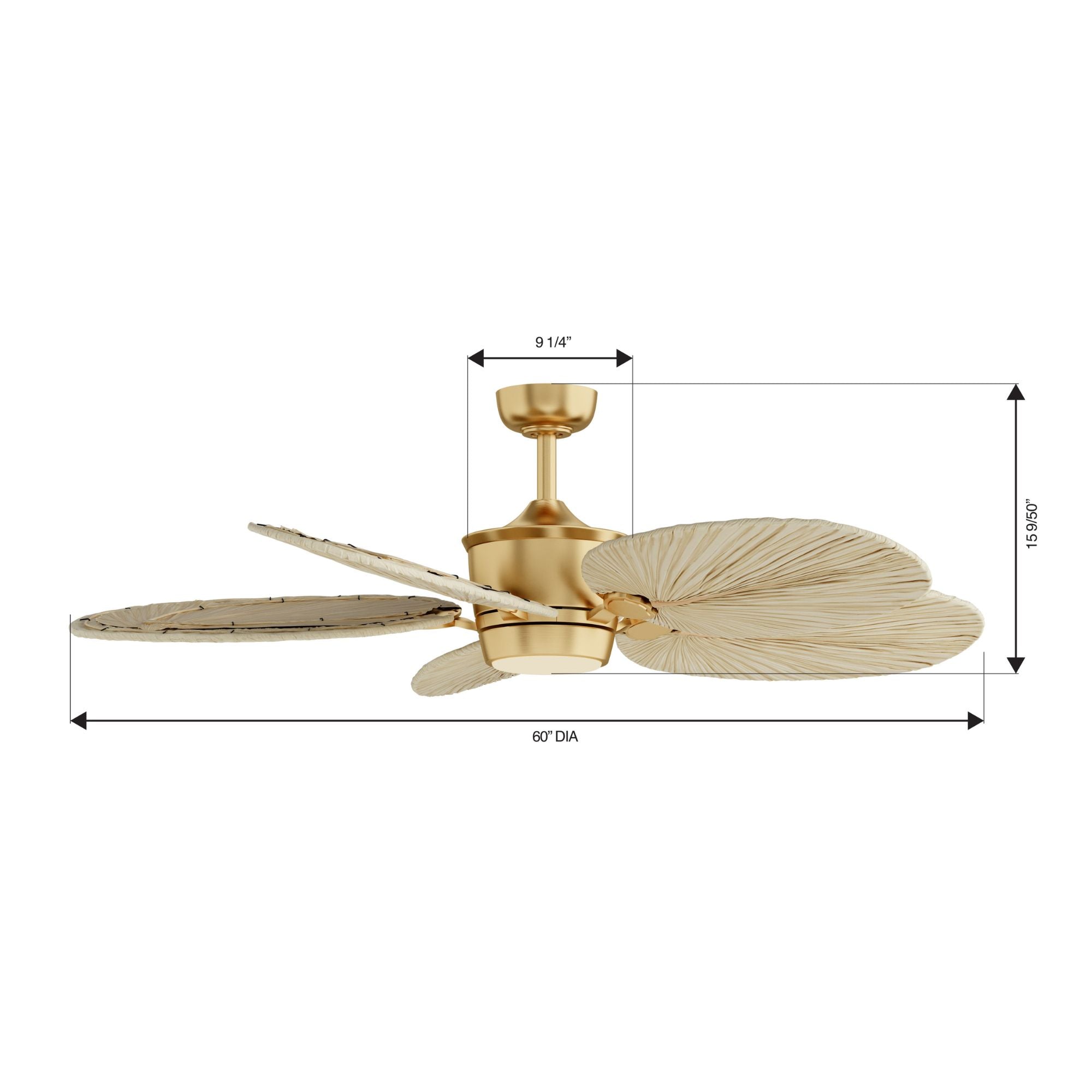 Portesa Tropical 60" 5-CCT LED Smart Ceiling Fan, Heritage Brass with Natural Palm Blades