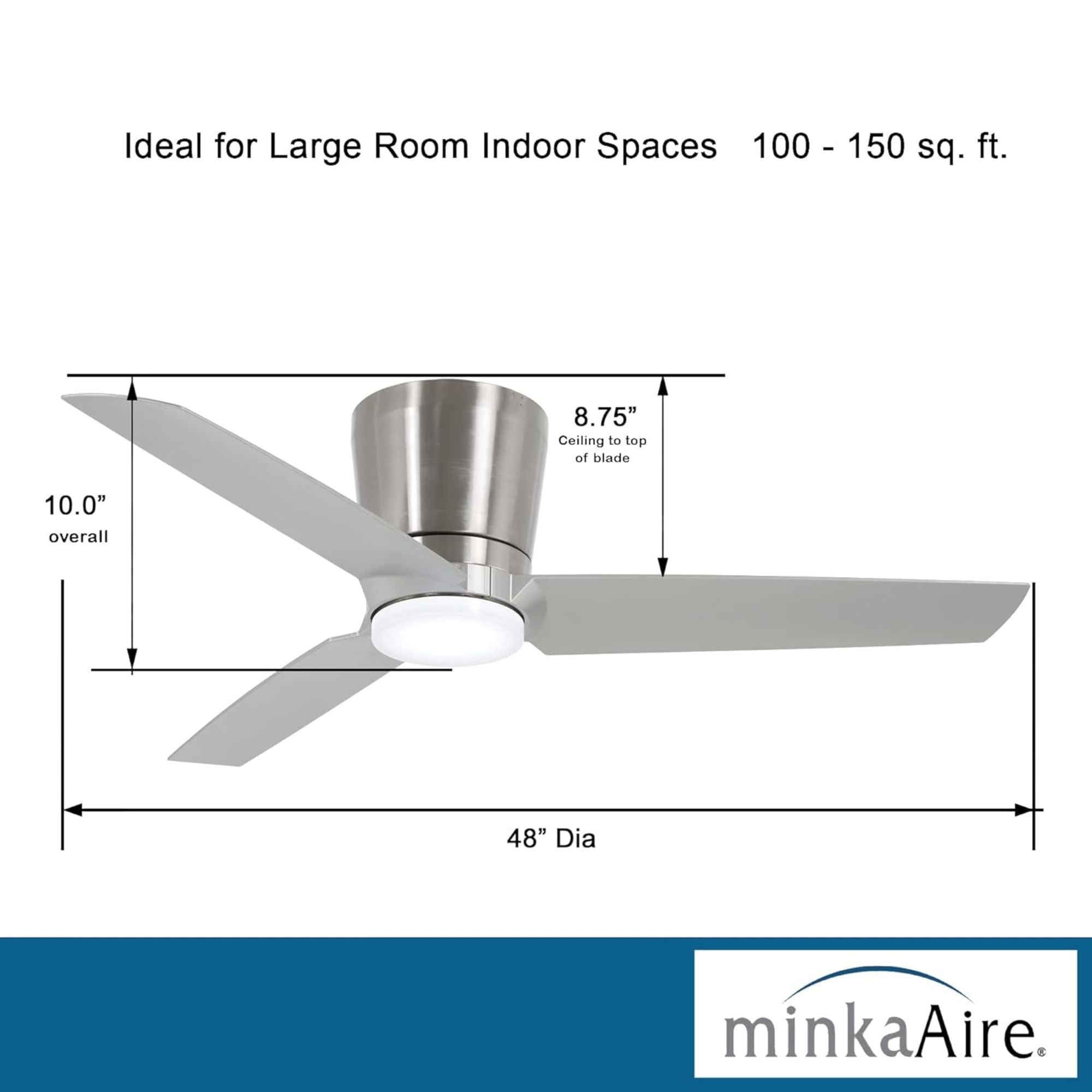 Pure 48" Brushed Nickel LED Flush Mount Ceiling Fan with Wall Control - Bees Lighting