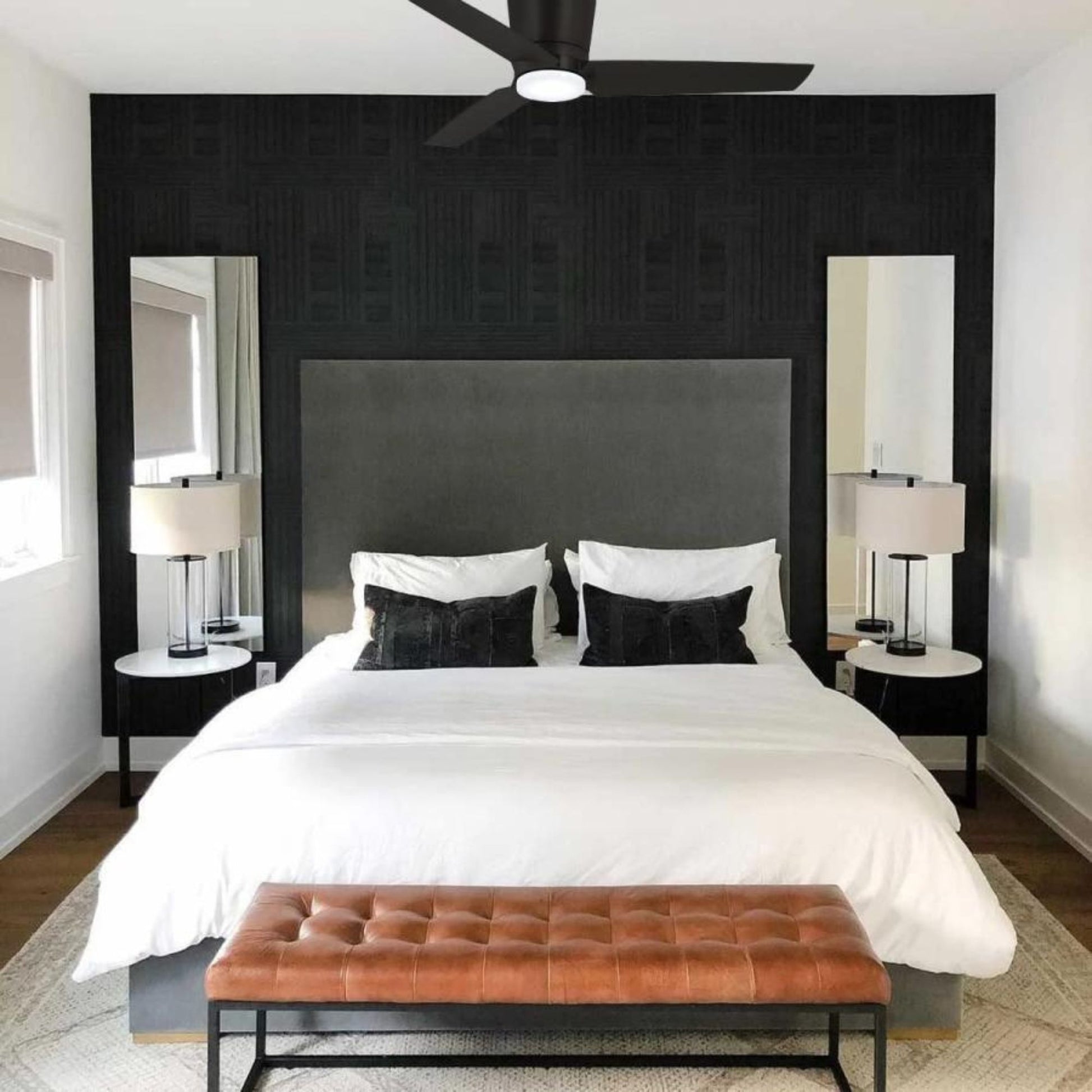 Pure 48" Black Coal LED Flush Mount Ceiling Fan with Wall Control - Bees Lighting