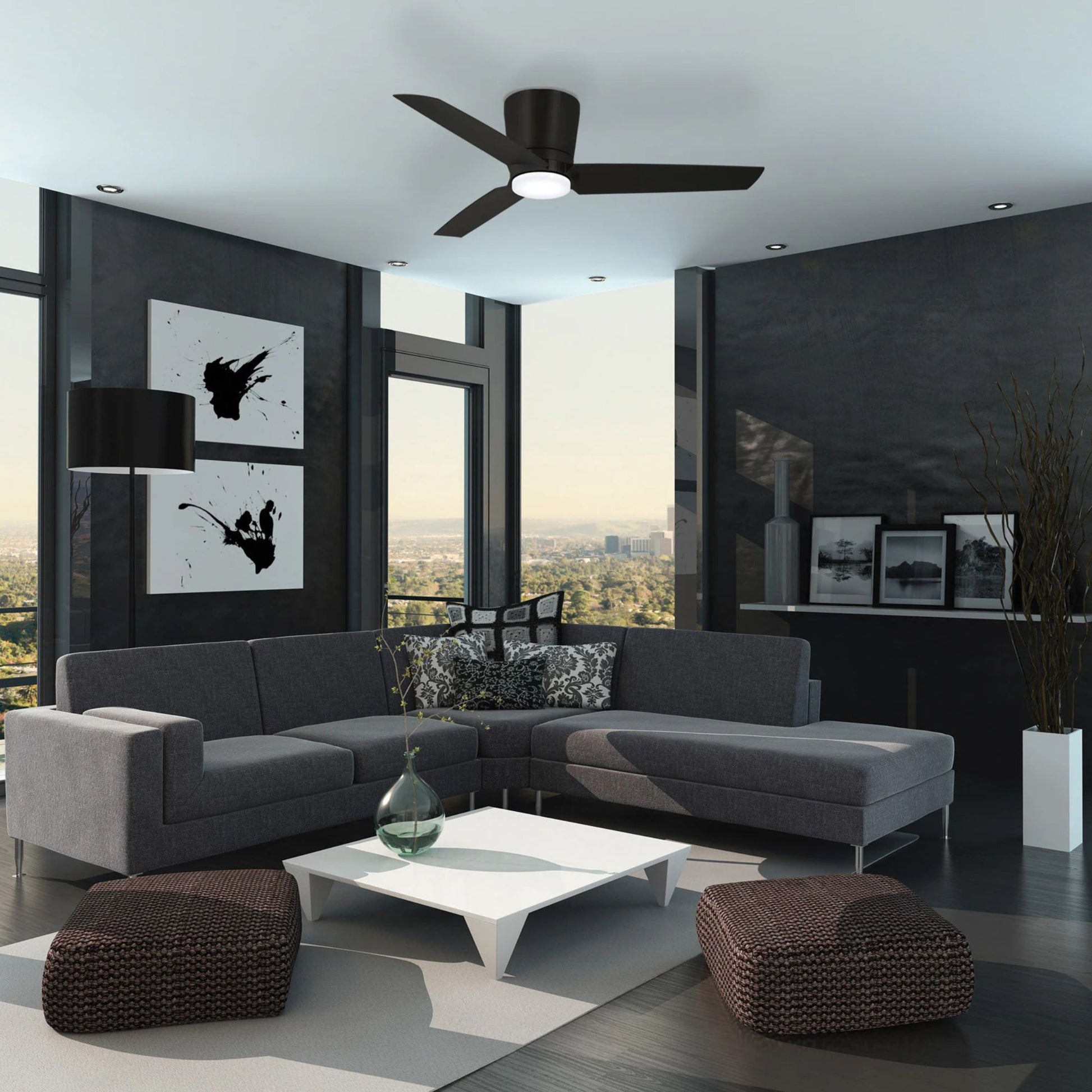 Pure 48" Black Coal LED Flush Mount Ceiling Fan with Wall Control - Bees Lighting