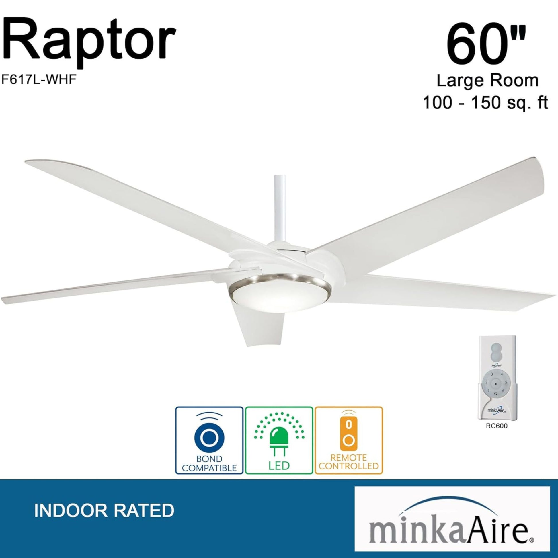 Raptor LED 60" Flat White Modern Ceiling Fan with Remote - Bees Lighting