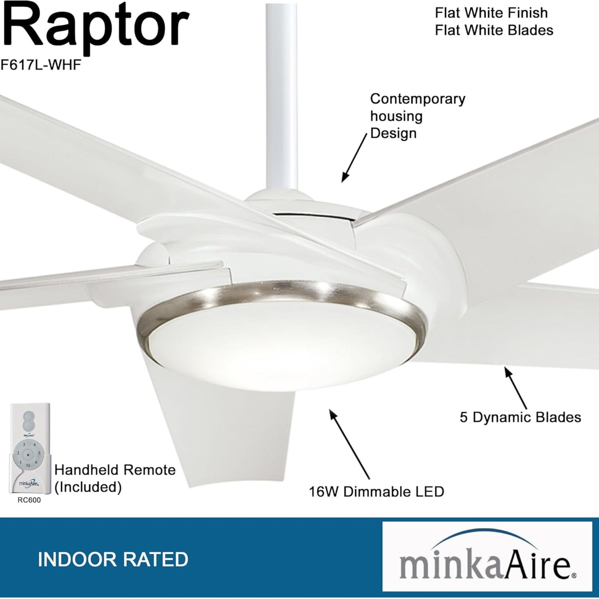 Raptor LED 60" Flat White Modern Ceiling Fan with Remote - Bees Lighting